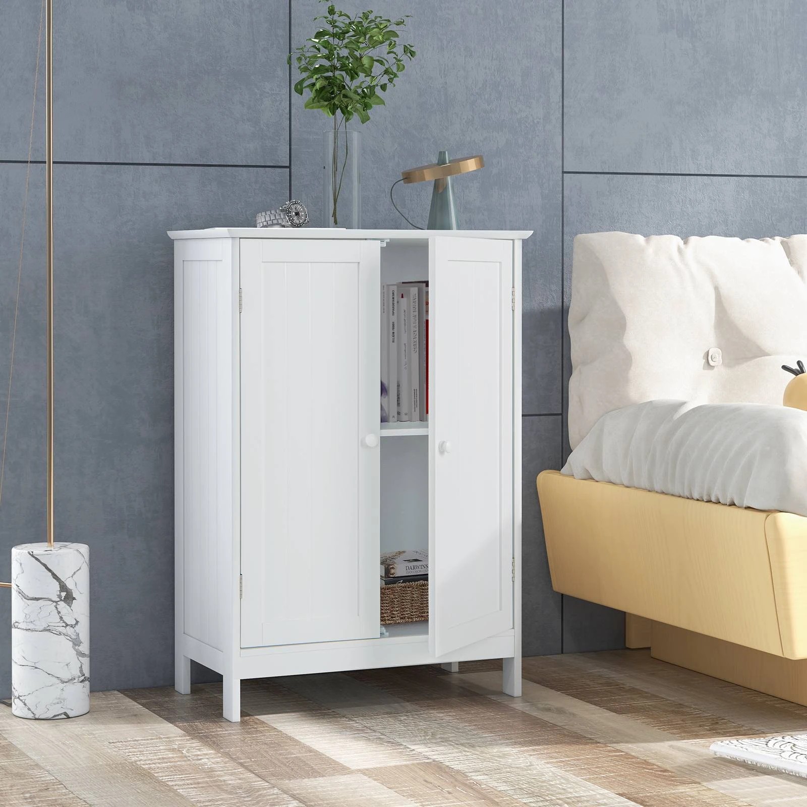 4 Costway Bathroom Cabinet Wooden Storage Cupboard w/2 Doors Hallway Table - White, 4 of 6