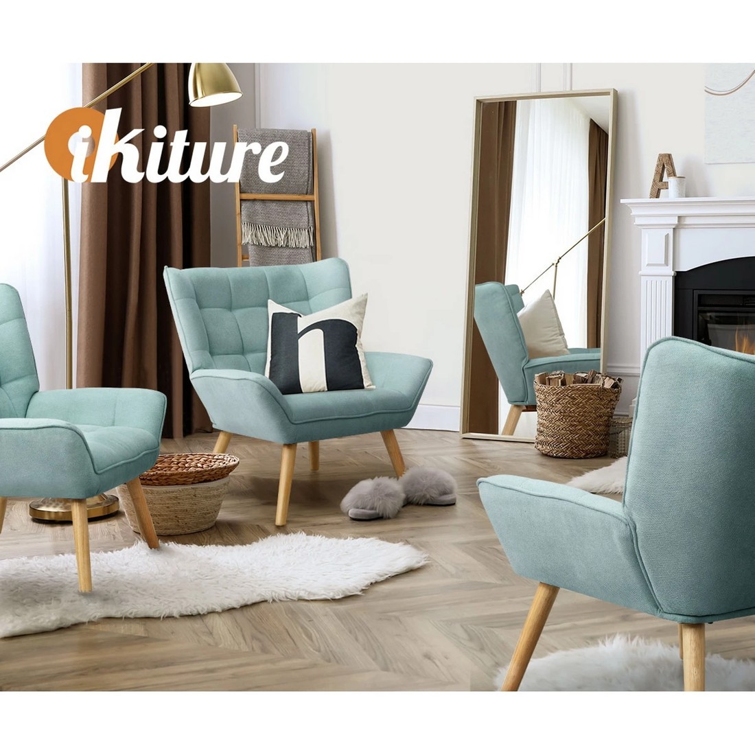 6 Oikiture 2x Armchair Accent Chairs Sofa Lounge Fabric Upholstered Tub - Blue, 6 of 10
