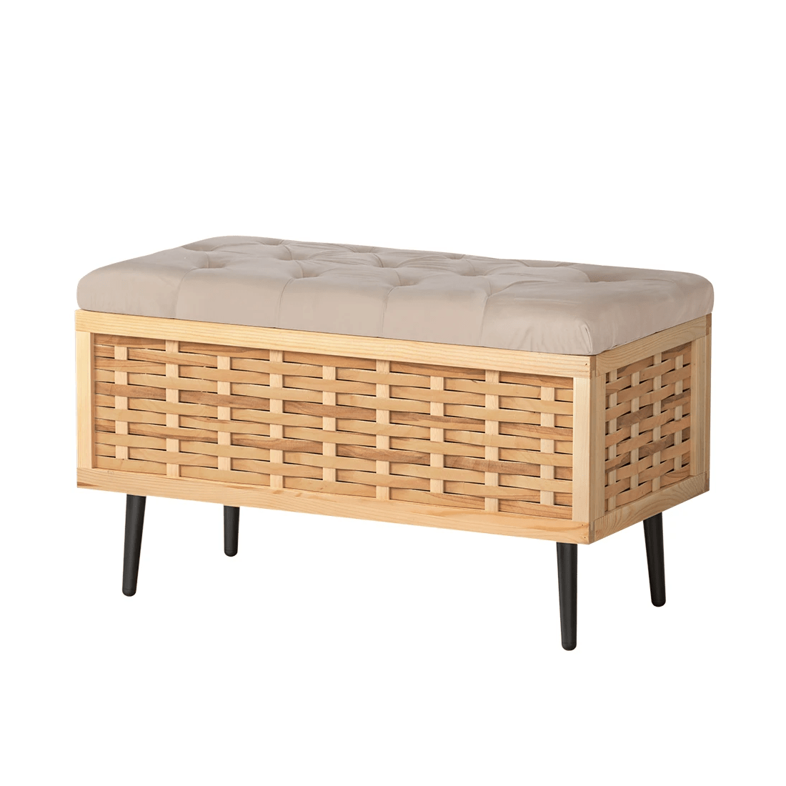 1 Artiss Storage Ottoman Blanket Box 80cm Weaved Velvet Pine - Multi, 1 of 7