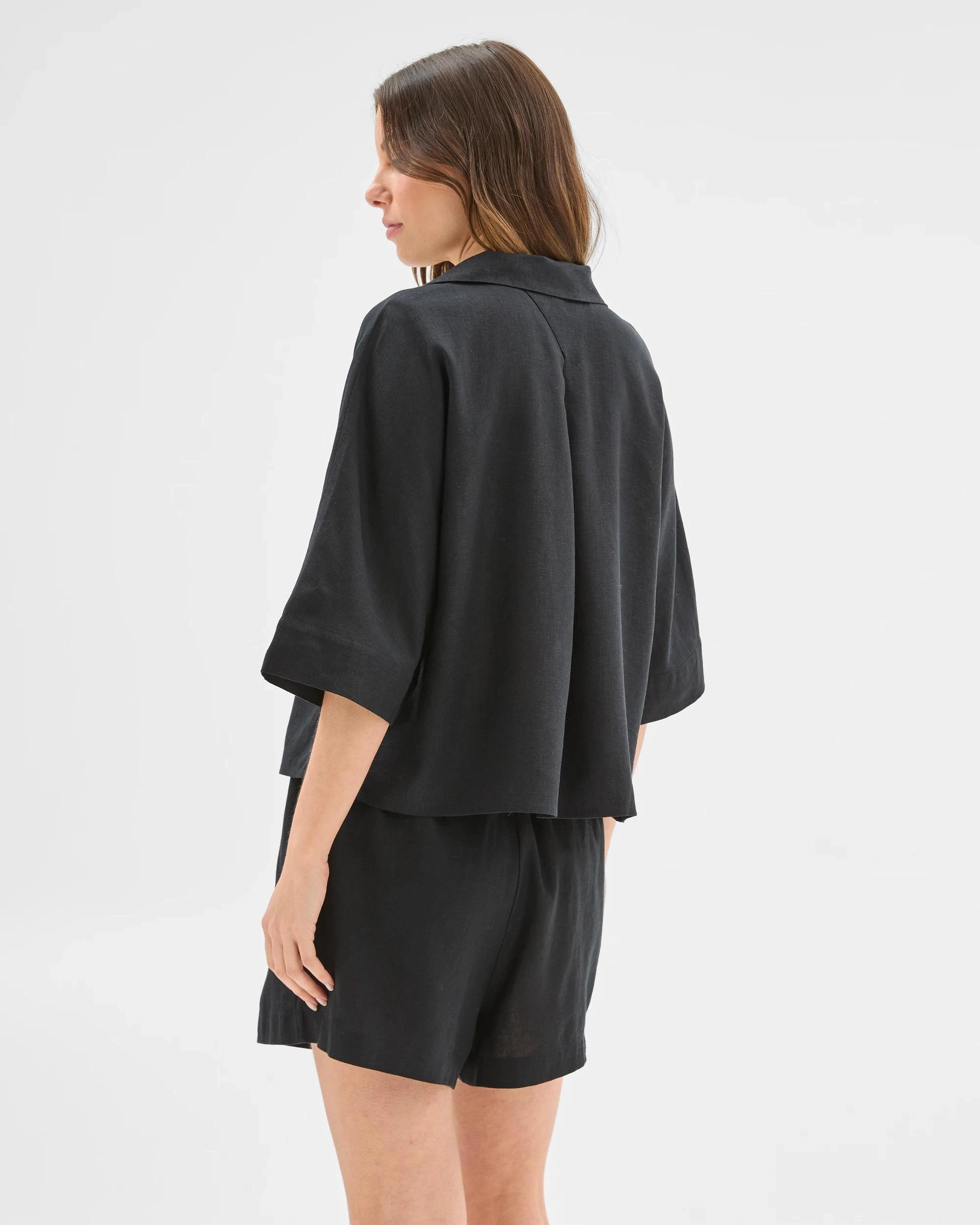 4 Target Womens Linen Blend Shorts and Shirt Pyjama Set BLACK, 4 of 6