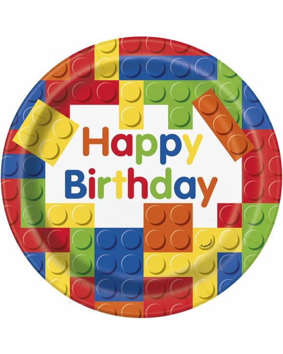 Unique Building Blocks Large Paper Plates Pack of 8