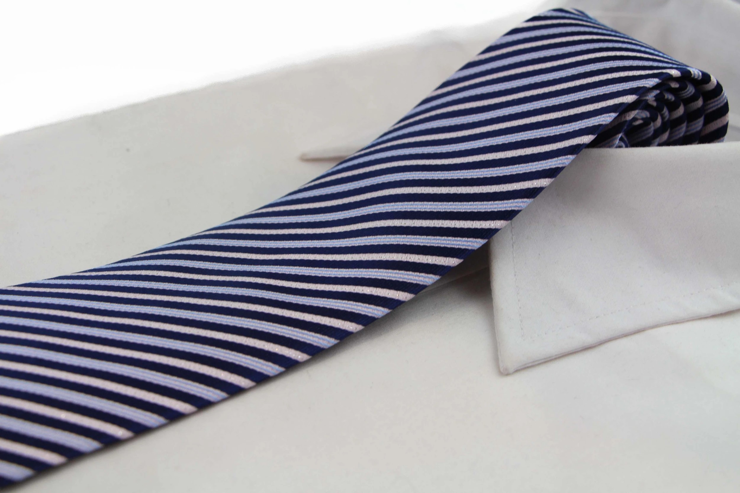 3 Zasel Mens Navy & Salmon Striped 8cm Patterned Neck Tie - Multi, 3 of 3