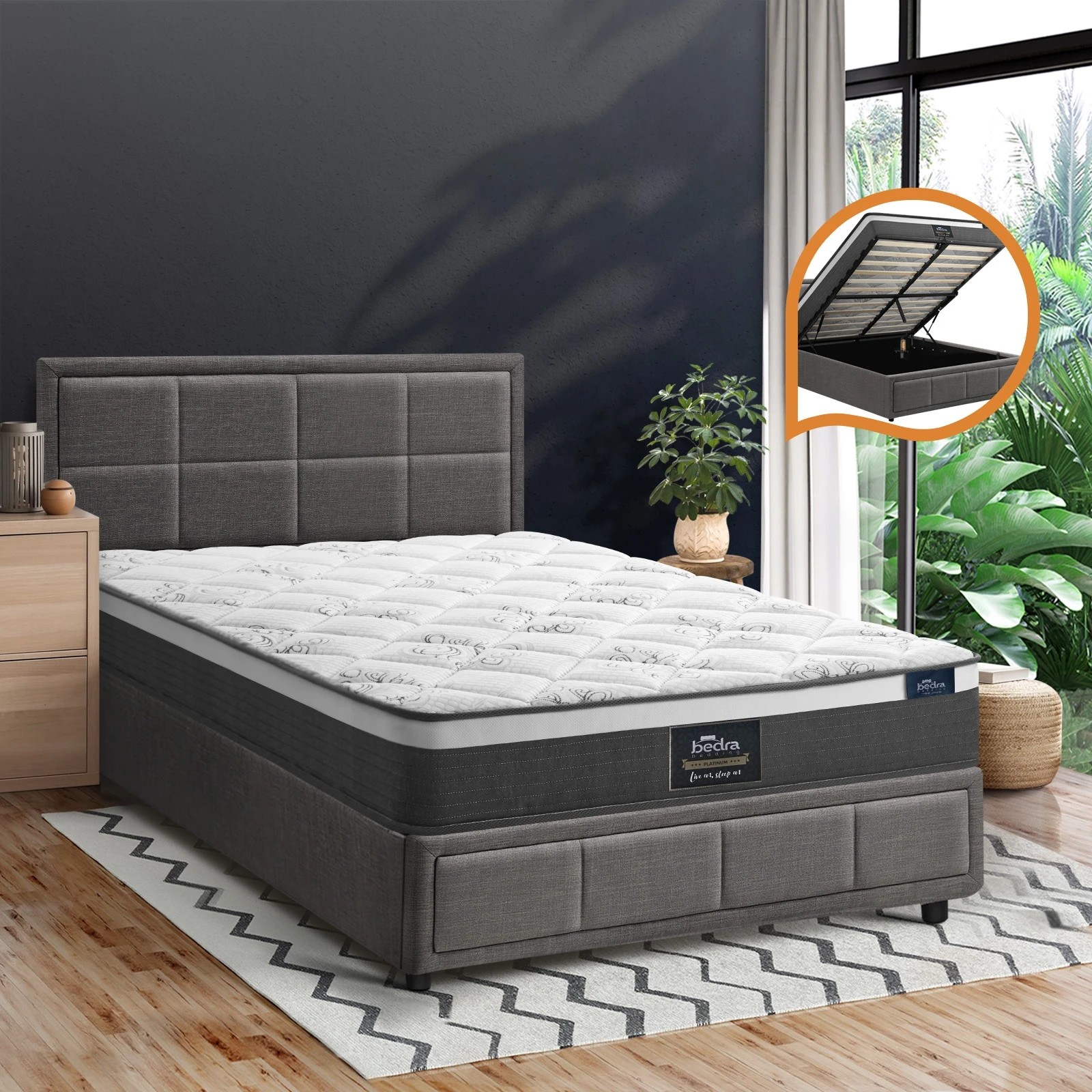 3 Oikiture Bed Frame King Single Size Gas Lift Storage With Mattress Set BOSS - Grey, 3 of 8