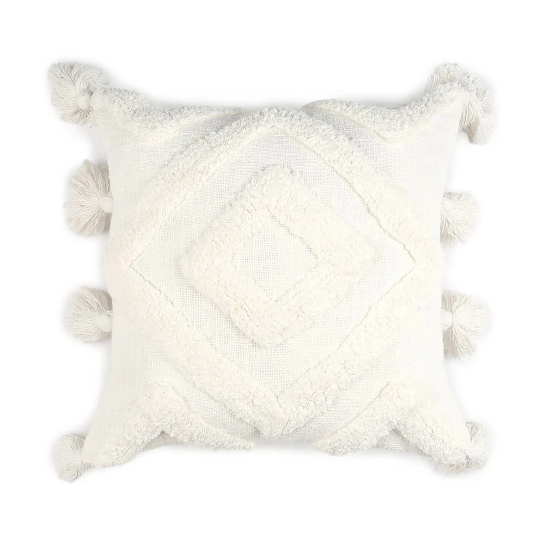 1 43cm Tufted Tassel Cushion - White, 1 of 4