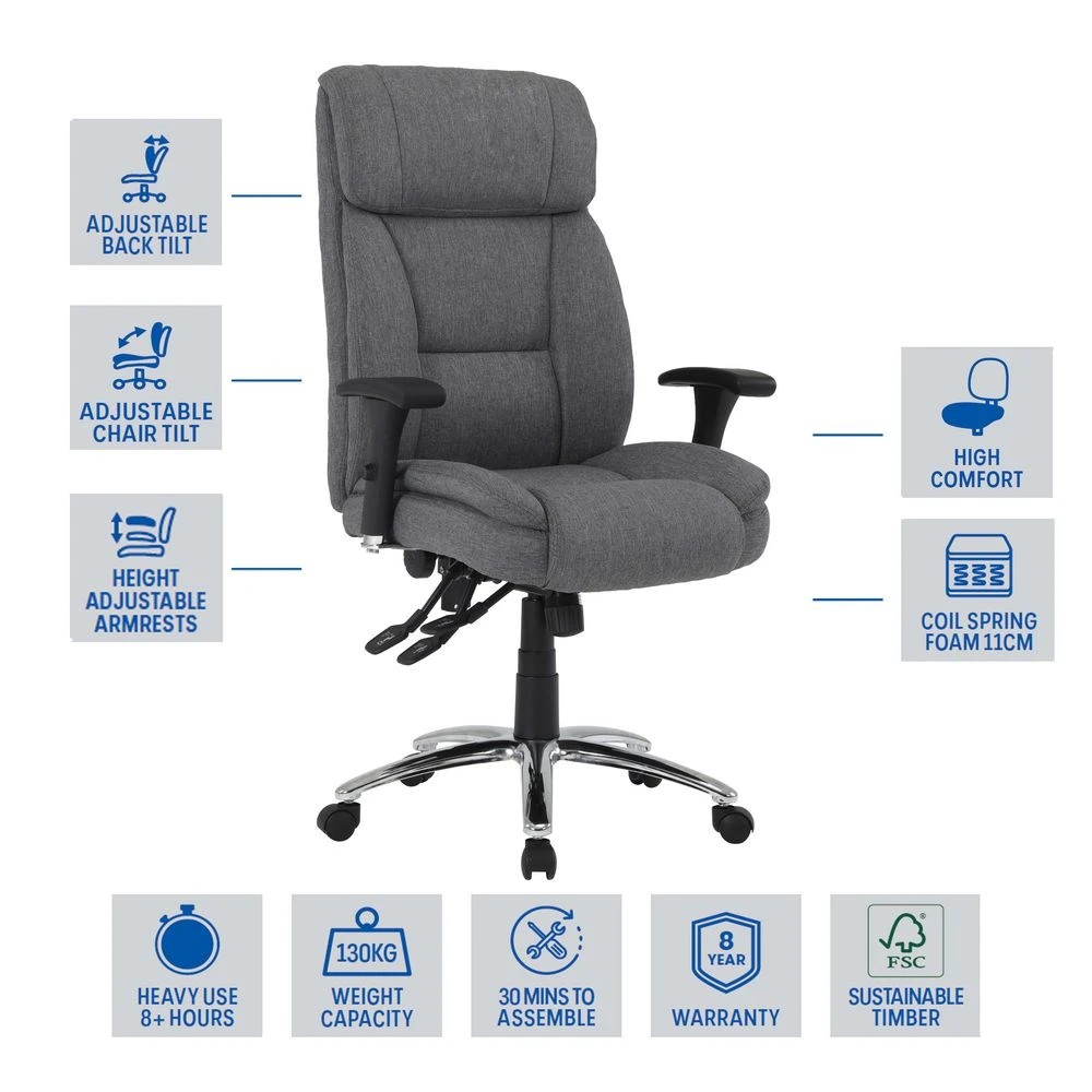 2 Washington Ergonomic Chair Grey Fabric, 2 of 10