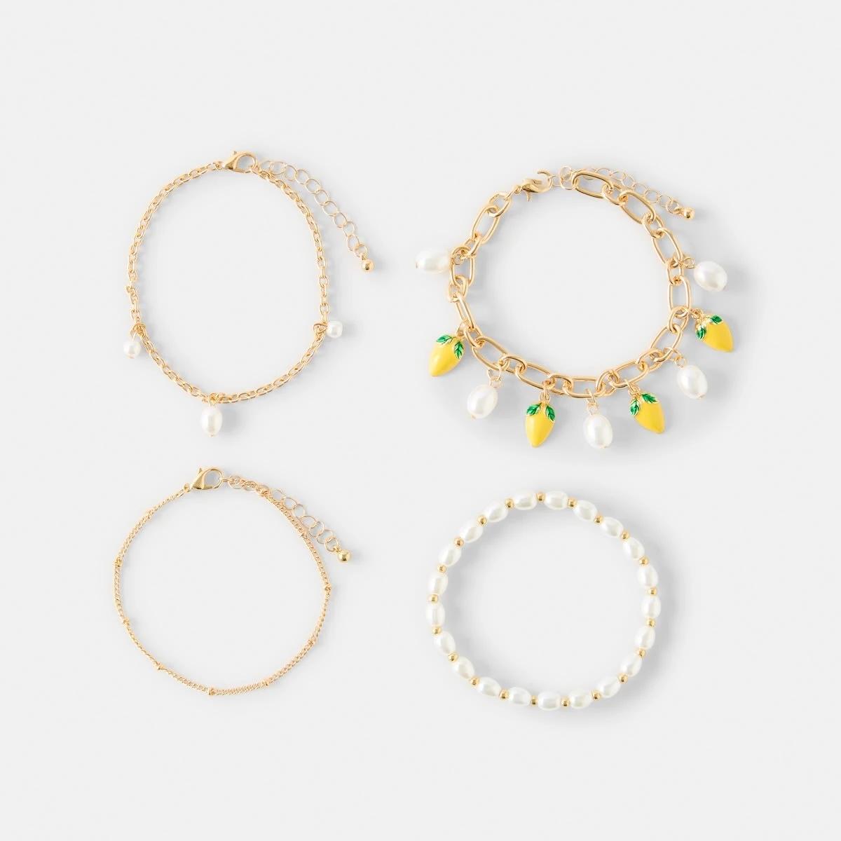 1 4 Pack Lemon Bracelets - White, Yellow, Green and Gold Tone Gold, 1 of 7