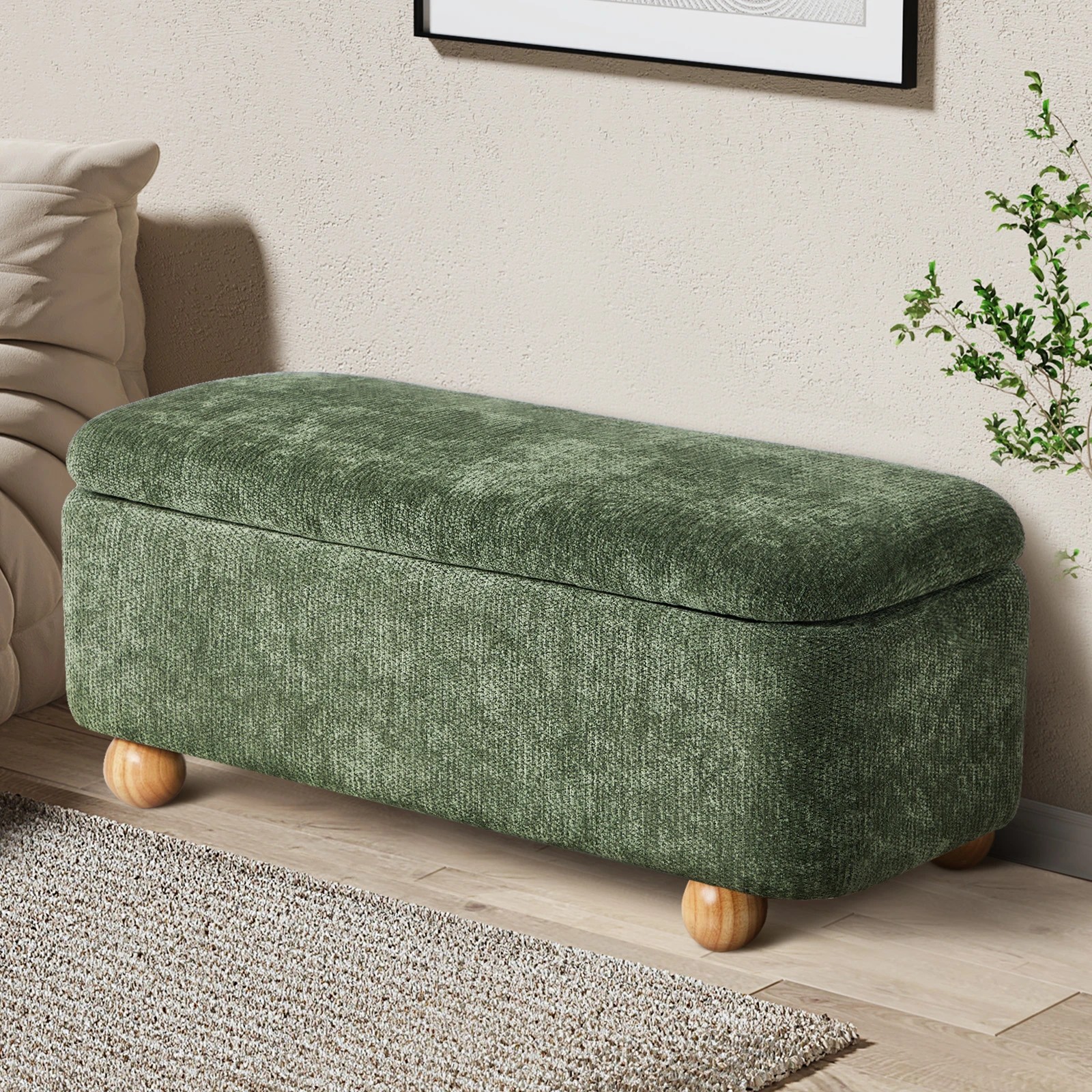 3 Oikiture Storage Ottoman Couch Bench Ball Feet Chenille - Green, 3 of 7