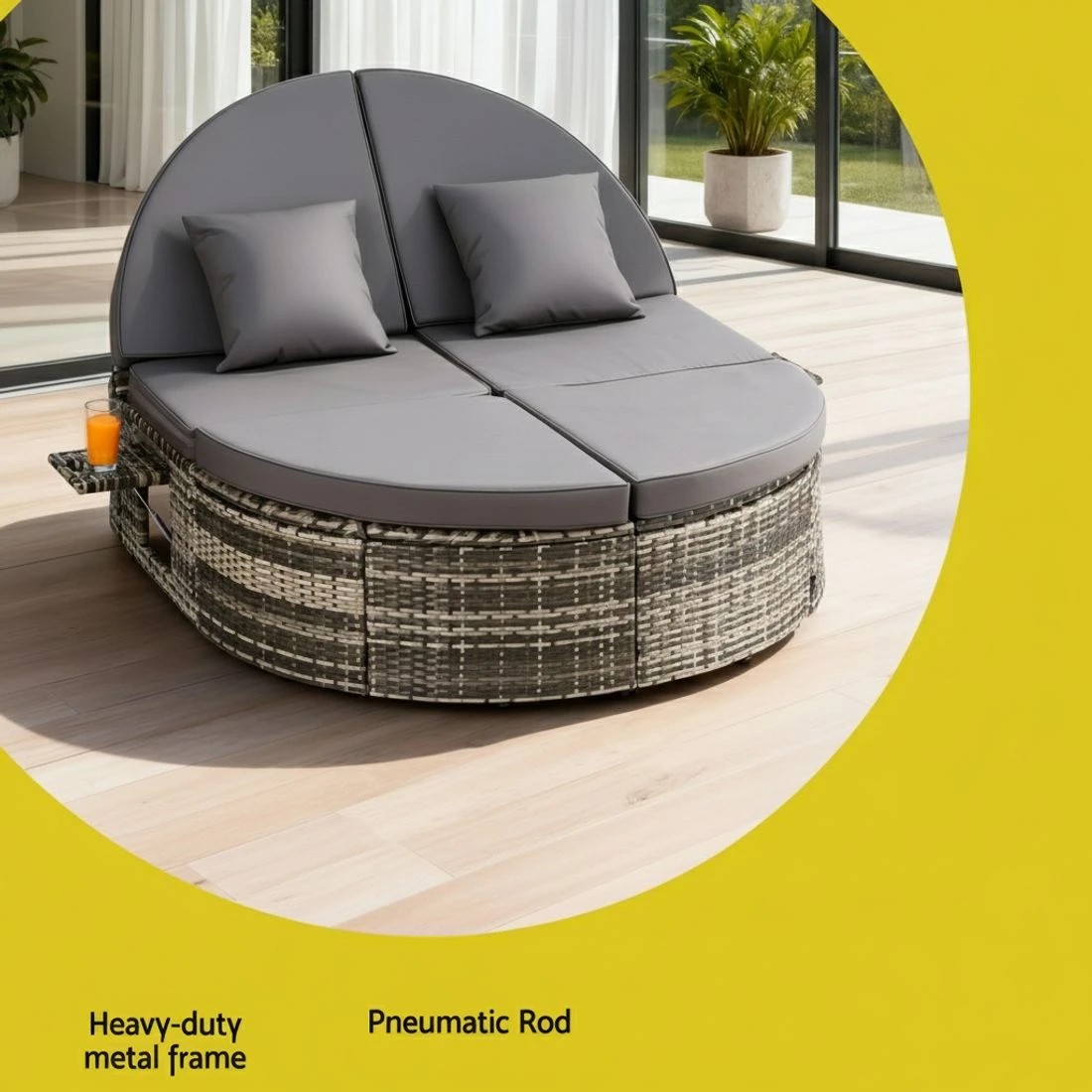 4 Gardeon Outdoor Day Bed Sun Lounge Setting Wicker Lounger Patio Furniture w/ Retractable - Grey, 4 of 7