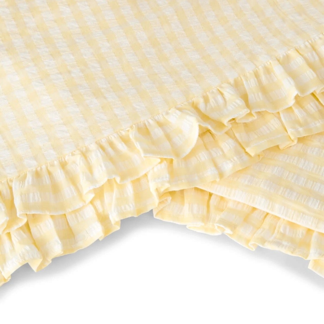5 Gingham Ruffle Cotton Quilt Cover Set - King Bed, Butter, 5 of 7