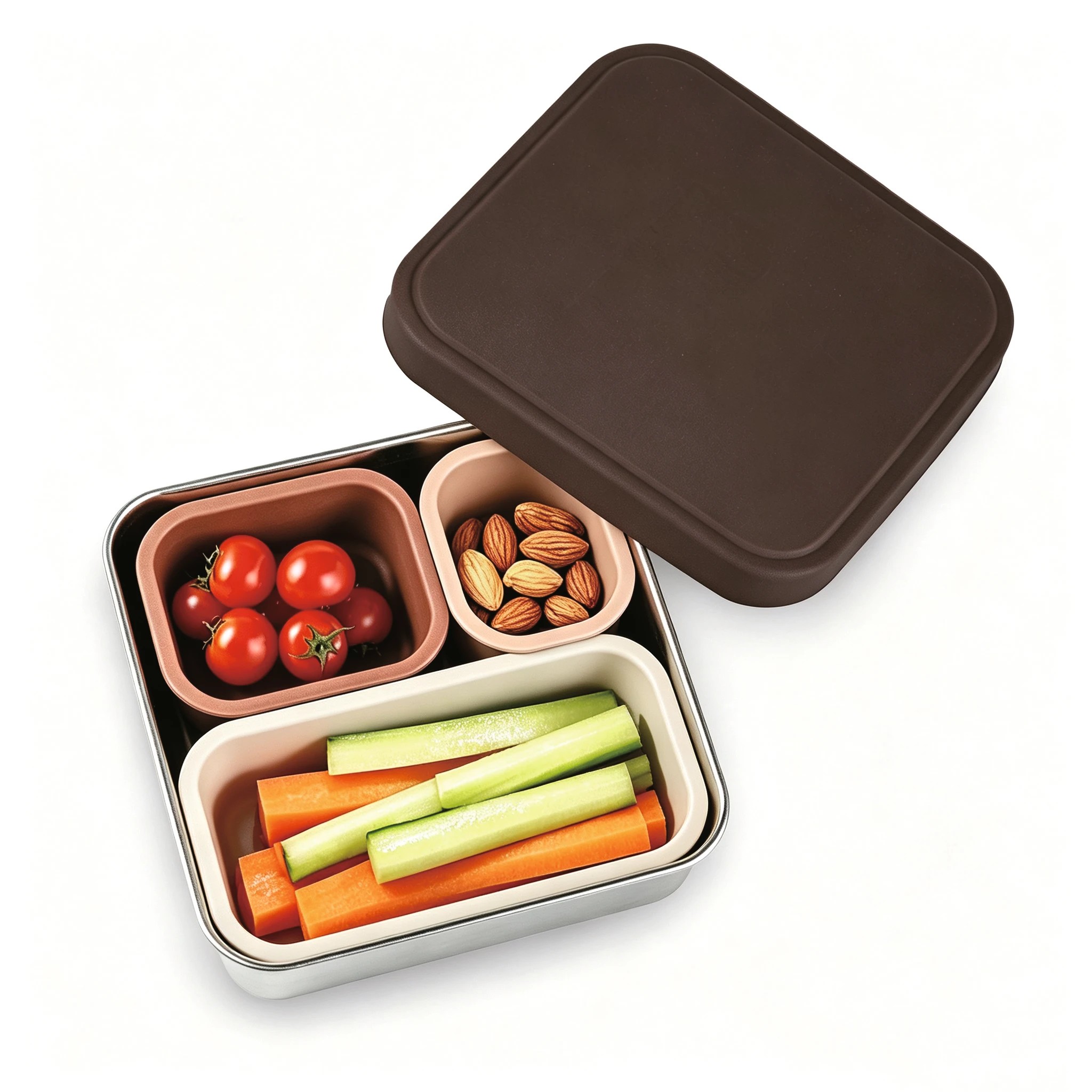 1 Stainless Steel Brown Silicone Lunch Box, 1 of 5