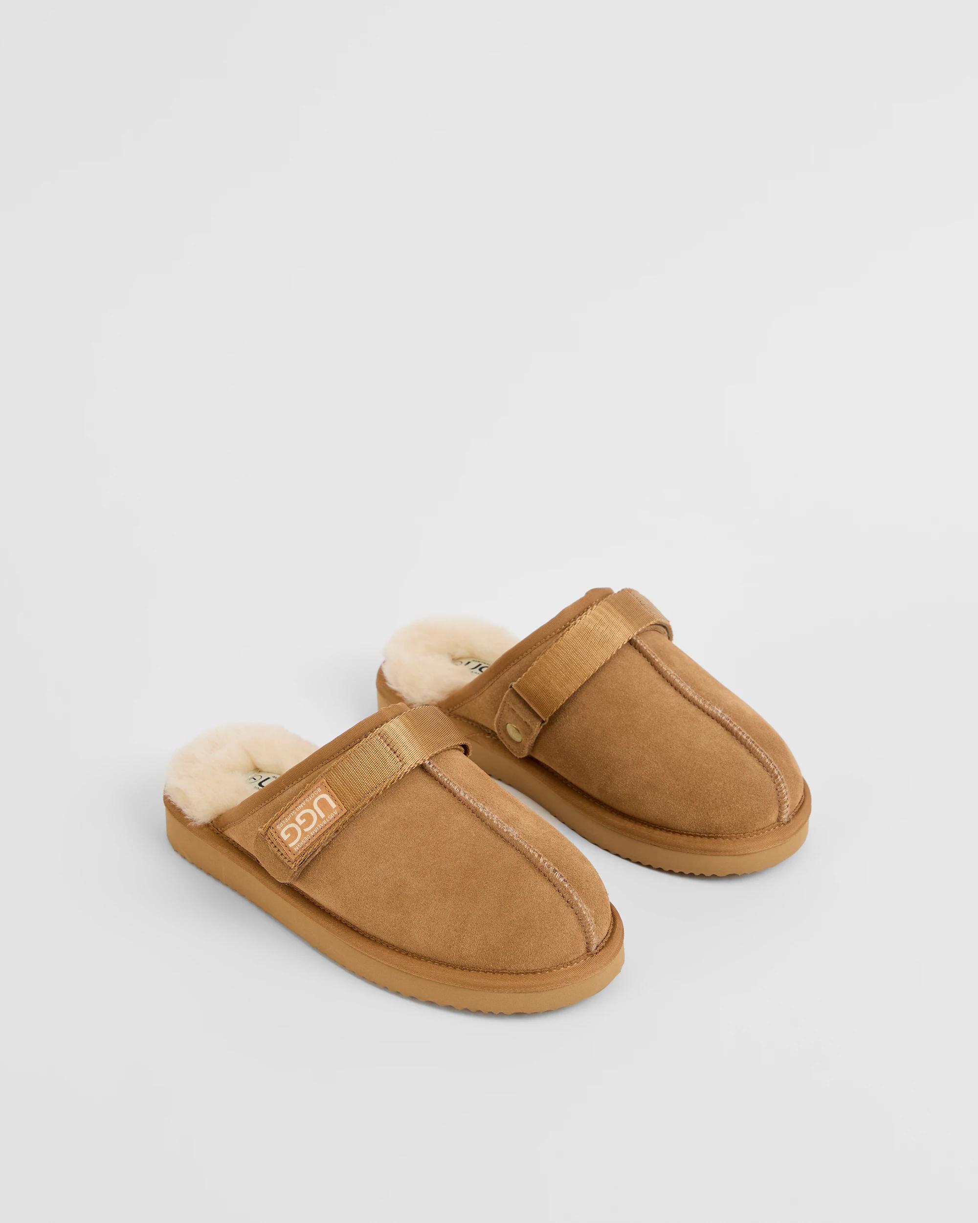 2 Australian Design Ugg Boots and Slippers Australian Design UGG Leather and Sheepskin Mule Flats CHESTNUT, 2 of 3