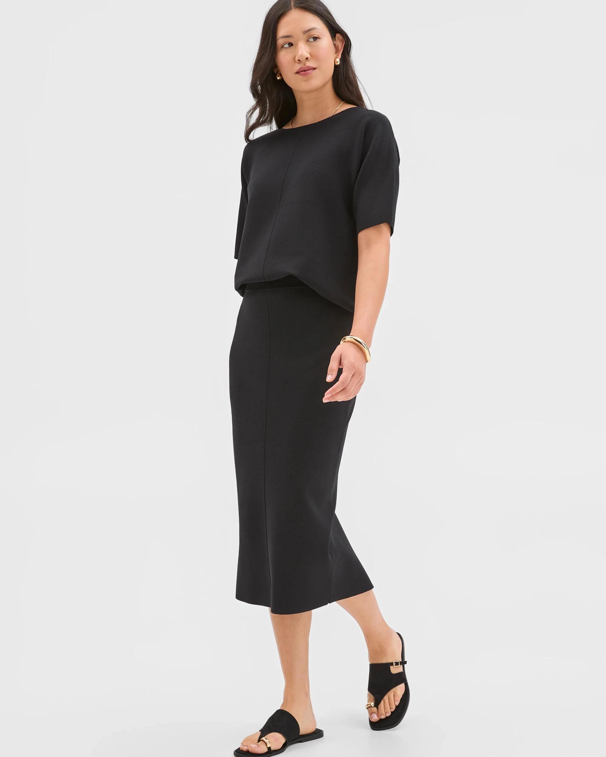 3 Preview Crepe Knit Pencil Skirt BLACK, 3 of 5