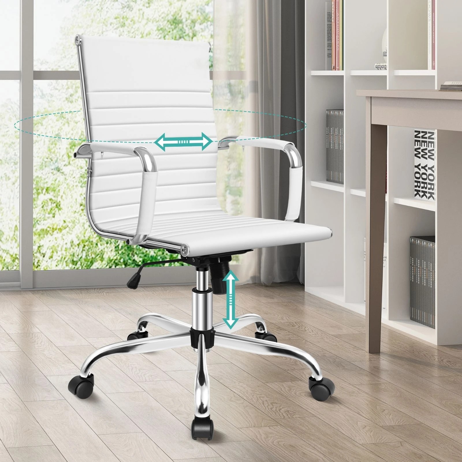 6 Alfordson Office Chair Ergonomic Executive Computer Seat Gaming Mid Back - White, 6 of 10