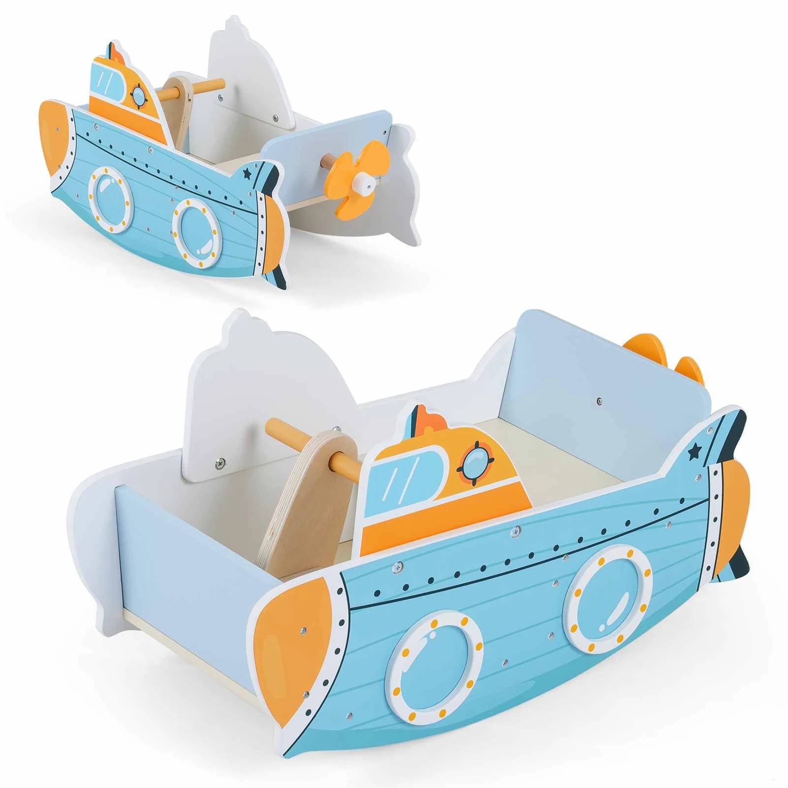 1 Costway Climbing Toy Wood Submarine Montessori Rocking Climber, 1 of 1