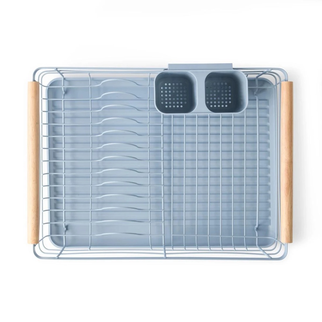 8 Blue Wooden Handle Dish Rack, 8 of 10