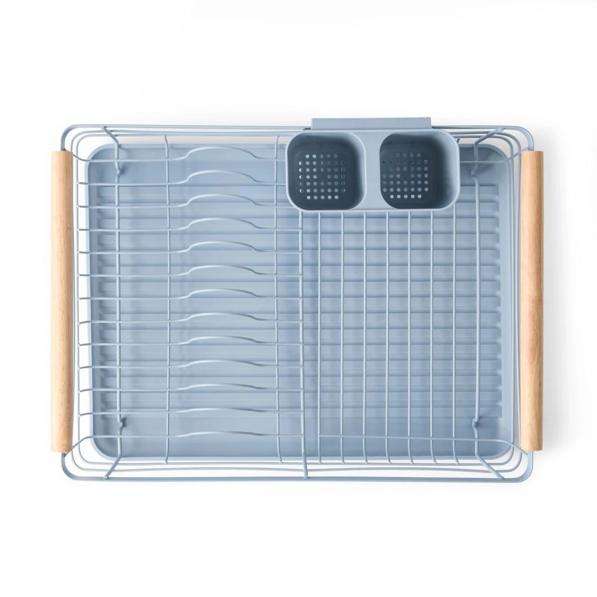 8 Blue Wooden Handle Dish Rack, 8 of 10