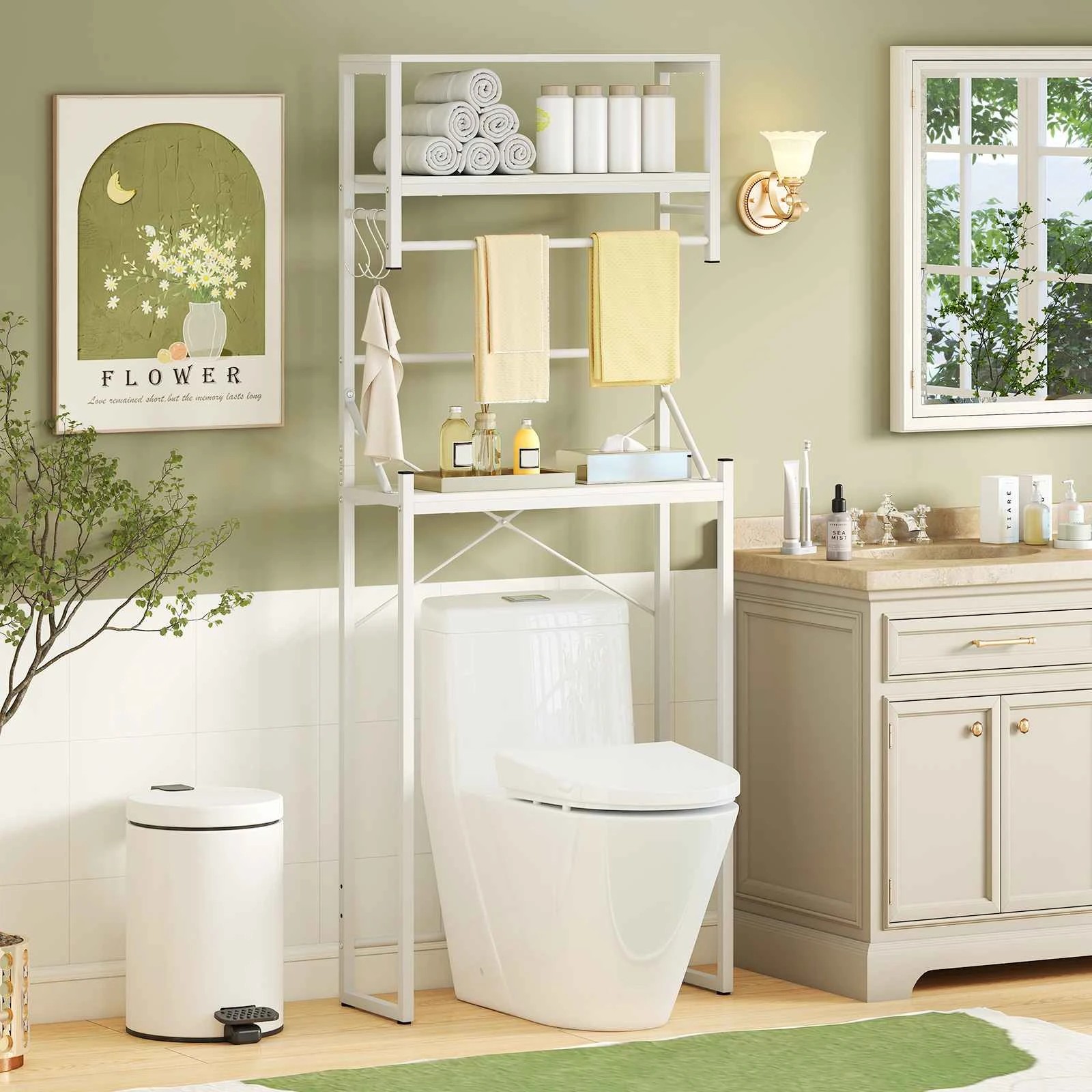 2 Costway Over Toilet Storage Rack Bathroom Cabinet Open Shelf w/Towel Holder Laundry Organizer, 2 of 5