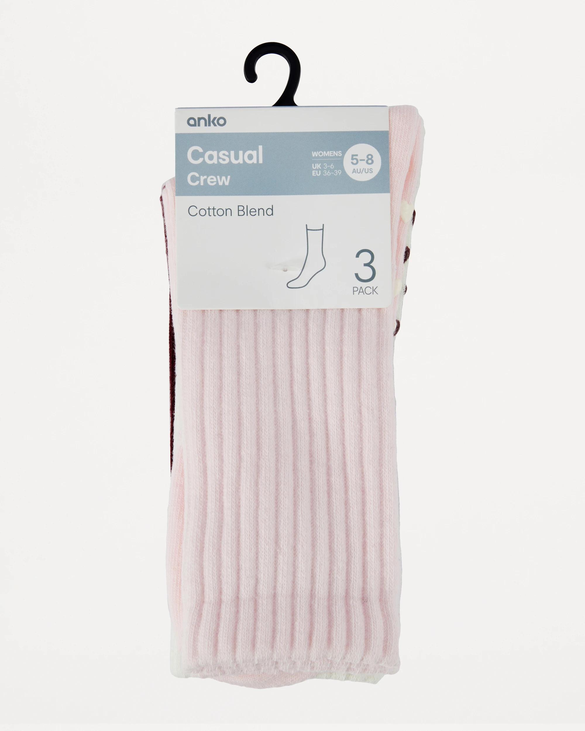 3 3 Pack Non Slip Crew Socks Pink Ns, 3 of 3