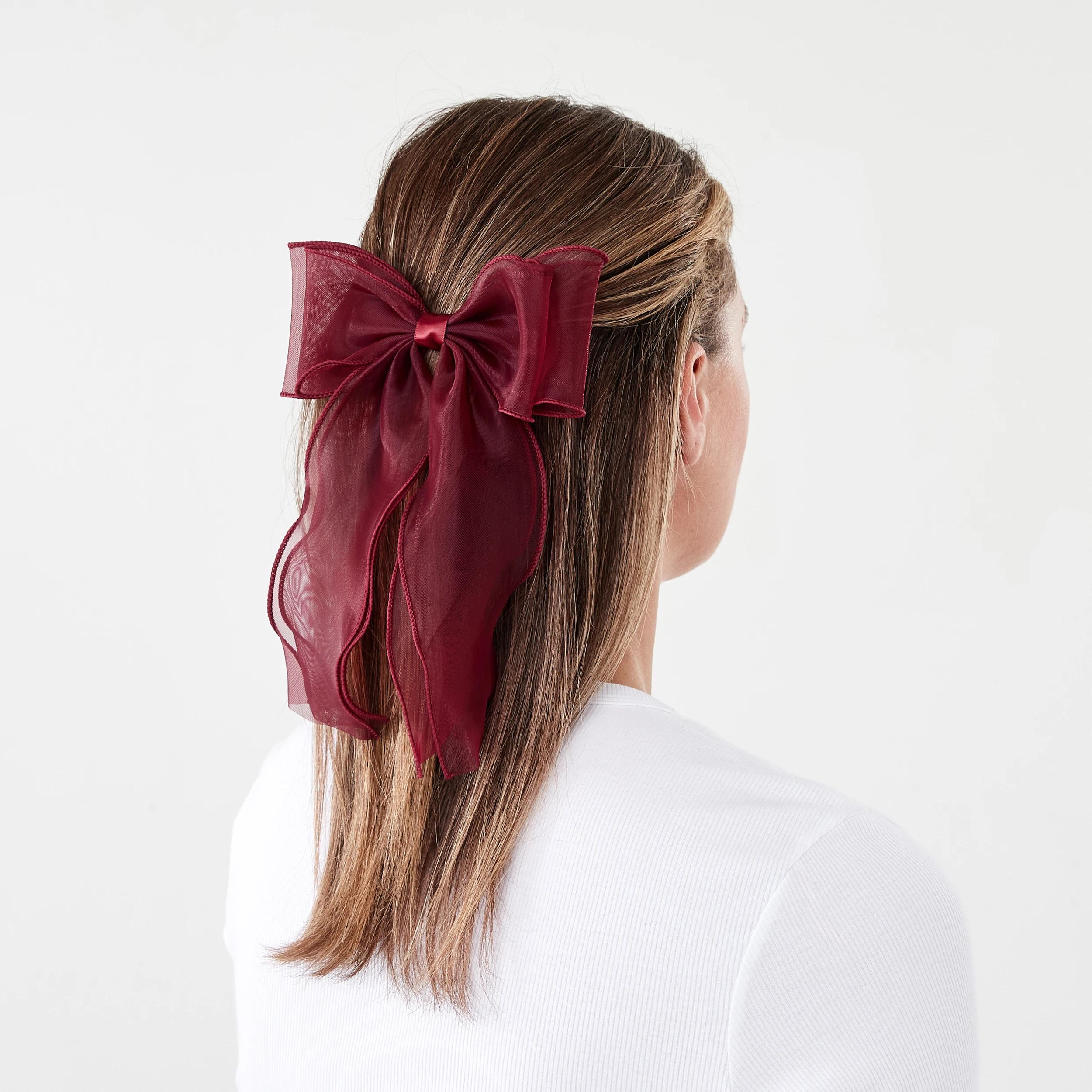 4 Red Organza Bow Hair Clip Red, 4 of 5