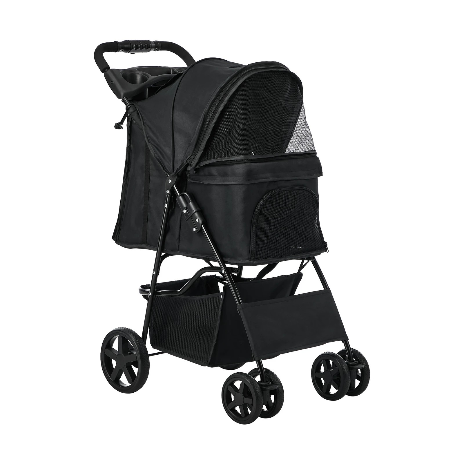 8 Alopet Pet Stroller Pram Dog Cat Carrier Cage Travel Pushchair Storage Foldable - Black, 8 of 9