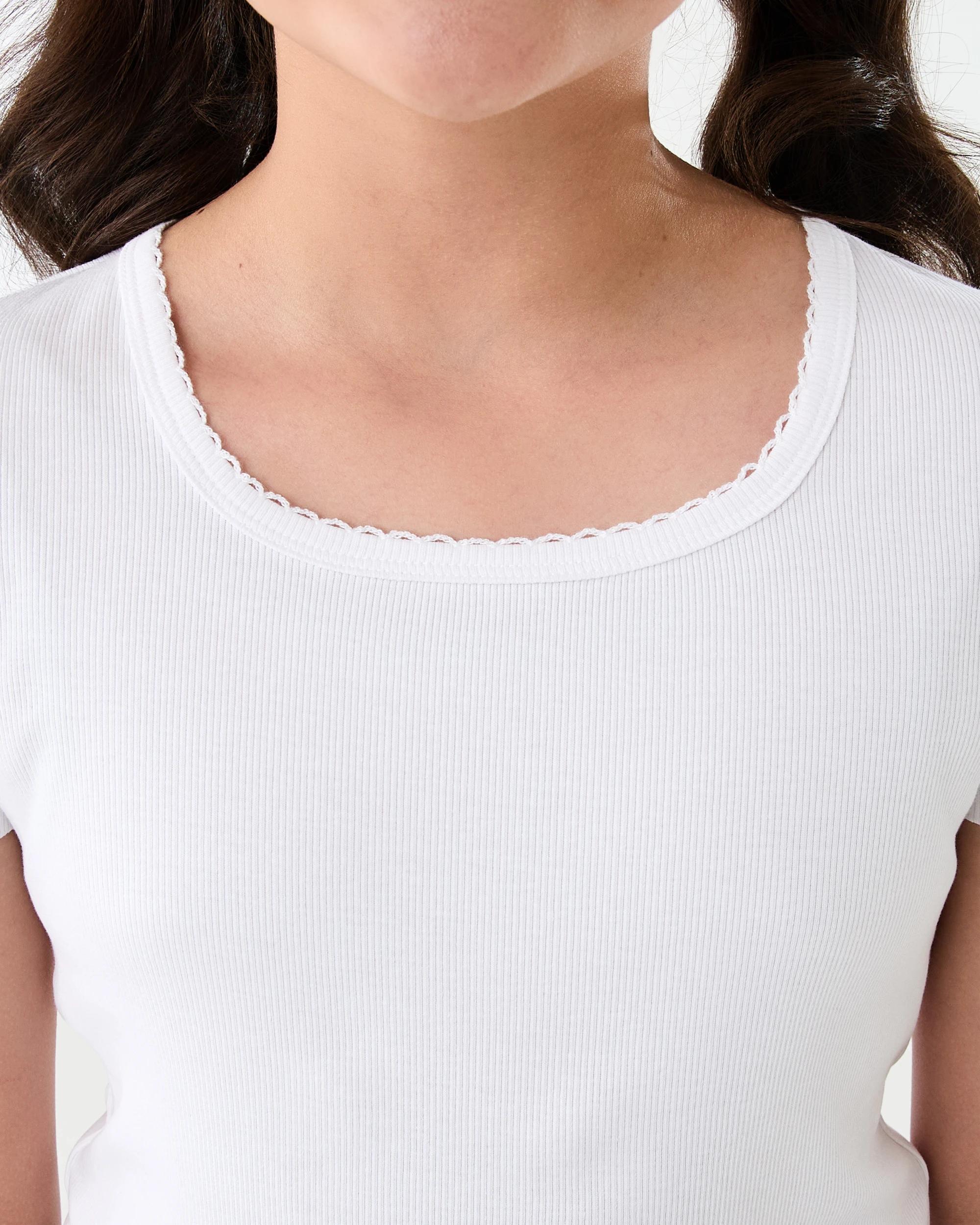 4 Short Sleeve Lace Trim Rib T-shirt Snw White, 4 of 6