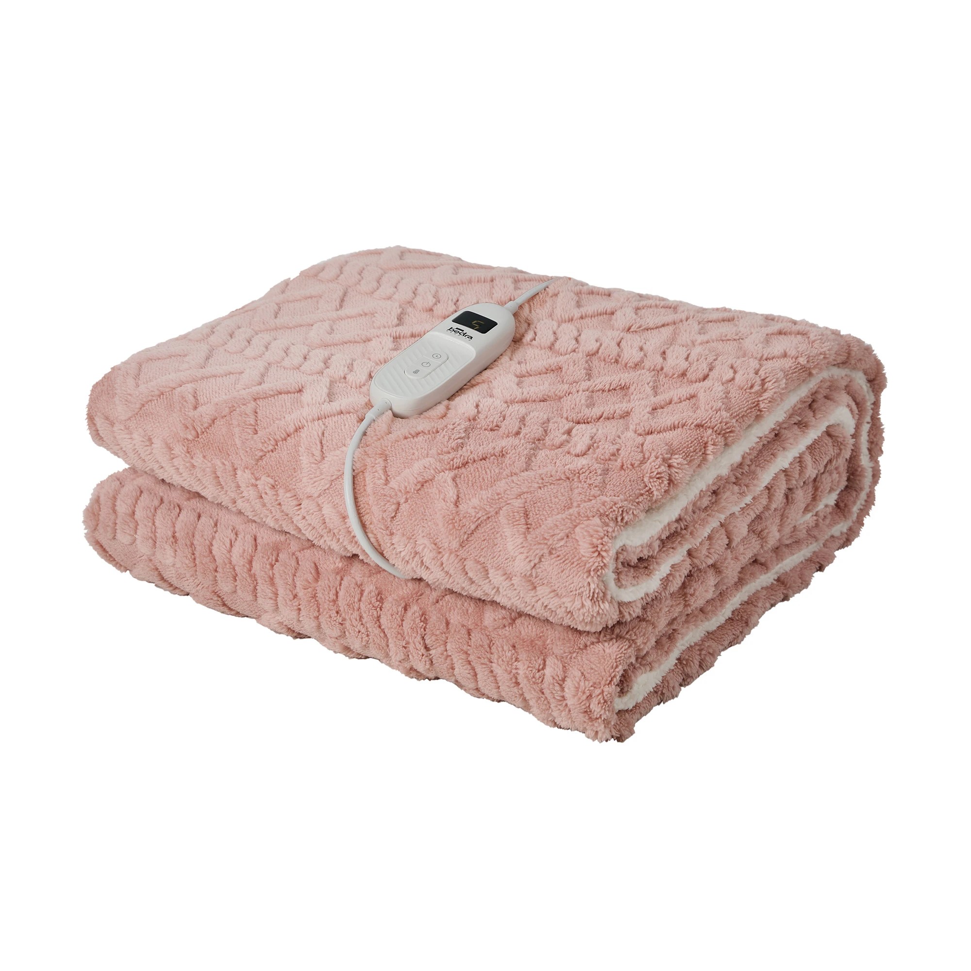 1 Bedra Bedding Electric Throw Rug Dual Side Heated Blanket Flannel&Sherpa 3D Square Pattern - Single Bed - Pink, 1 of 8