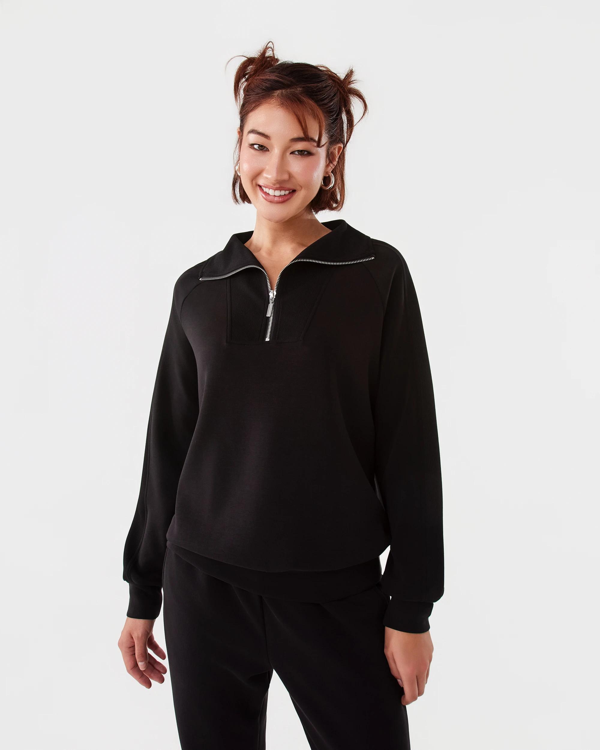 1 Active Womens Soft Modal Quarter Zip Jumper Black, 1 of 8