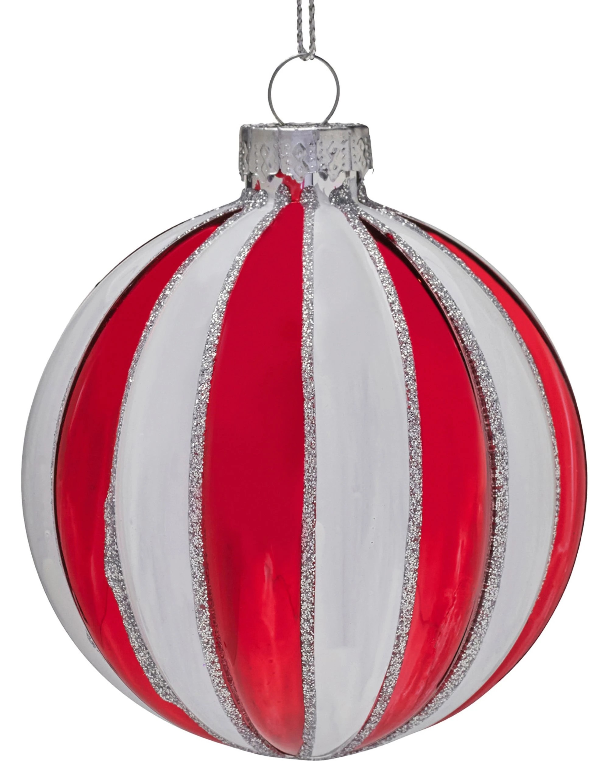 2 Christabelle Box of 6 Red and White Glass Baubles with Stripe Pattern - Red, 2 of 4