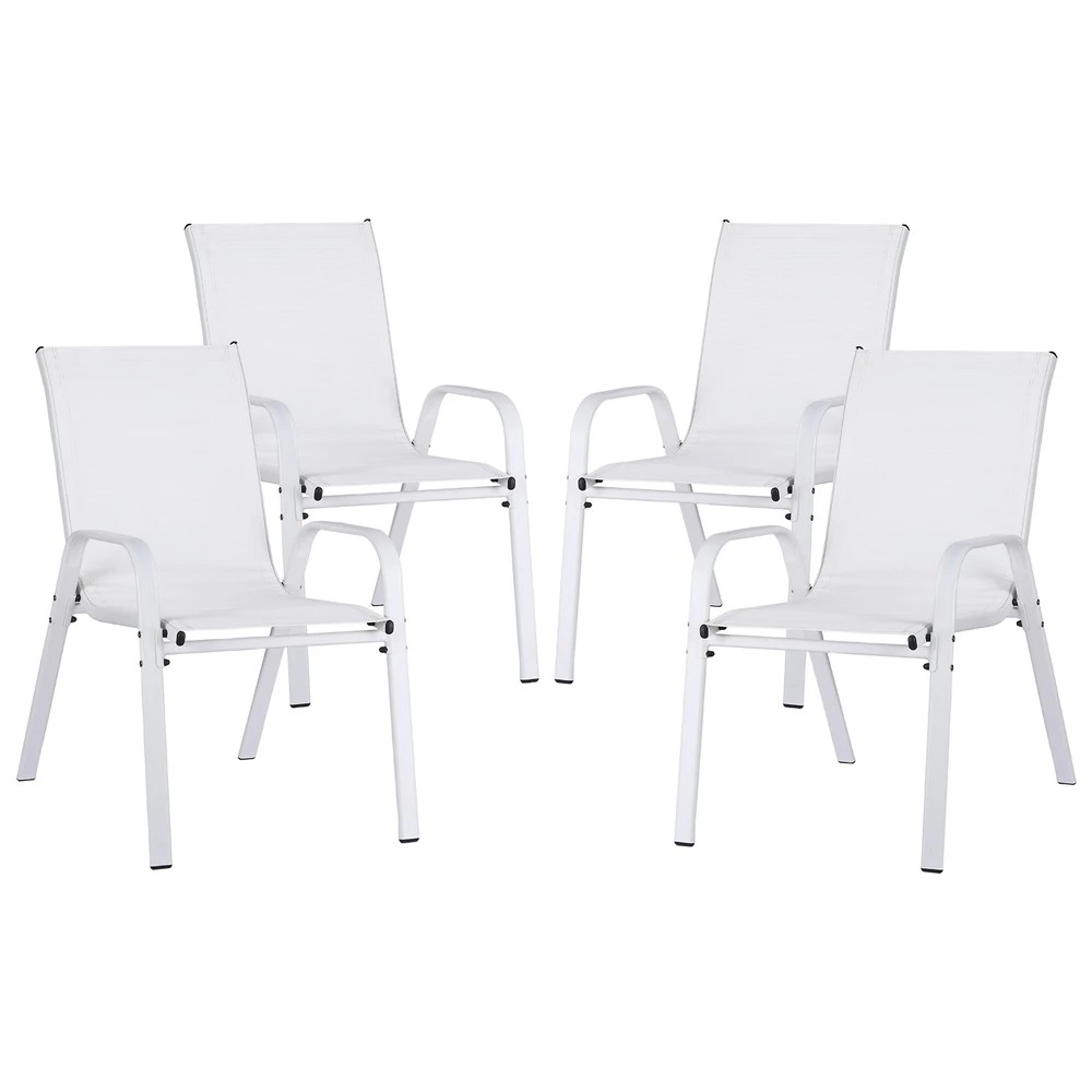 1 Gardeon 4PC Outdoor Dining Chairs Stackable Lounge Chair Patio Furniture - White, 1 of 6