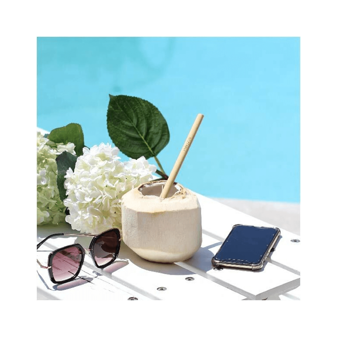 4 4pk Eco Basics 23cm Reusable Bamboo Drinking Beverage Straws Straight Washable
 - Natural, 4 of 5