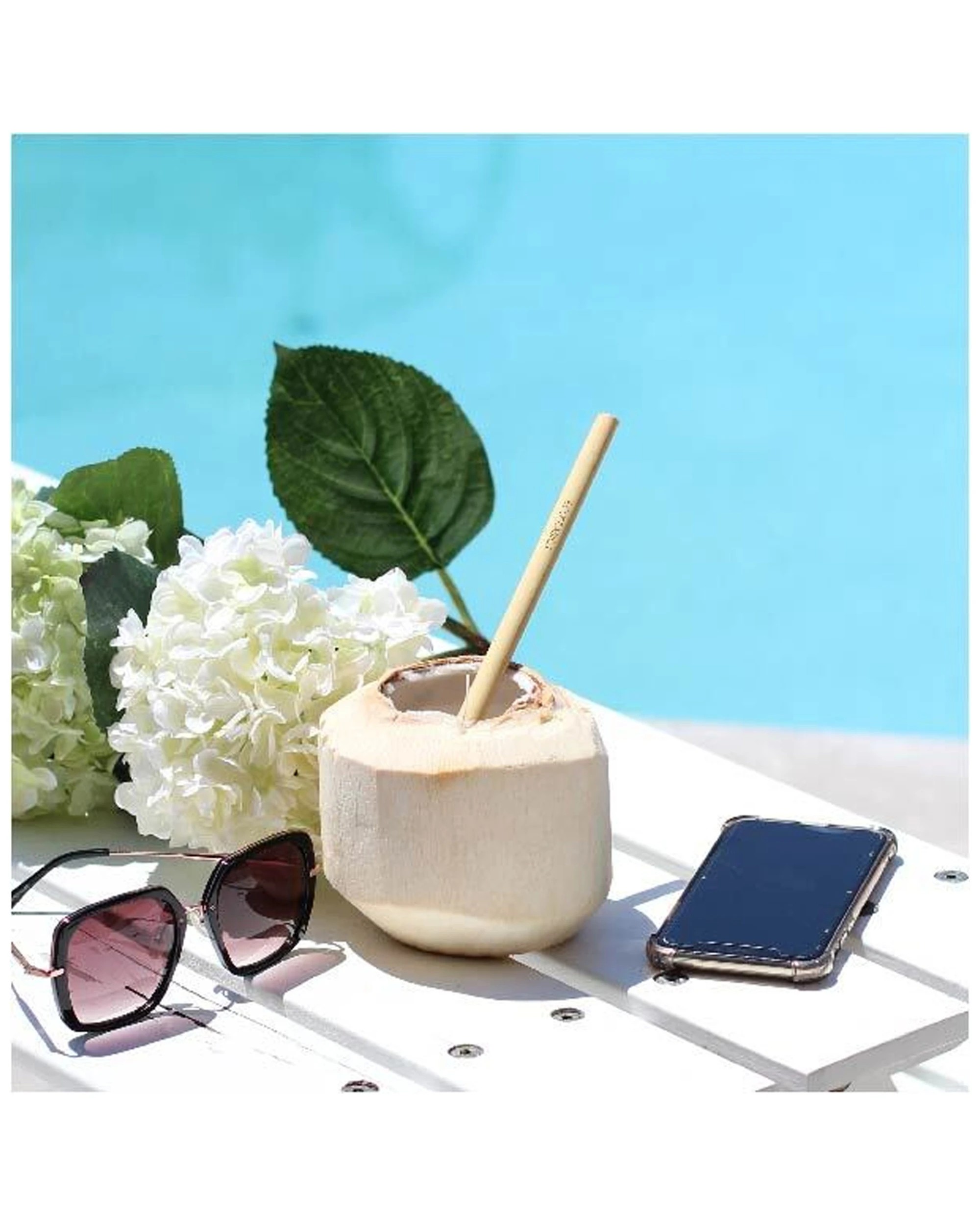 4 4pk Eco Basics 23cm Reusable Bamboo Drinking Beverage Straws Straight Washable
 - Natural, 4 of 5