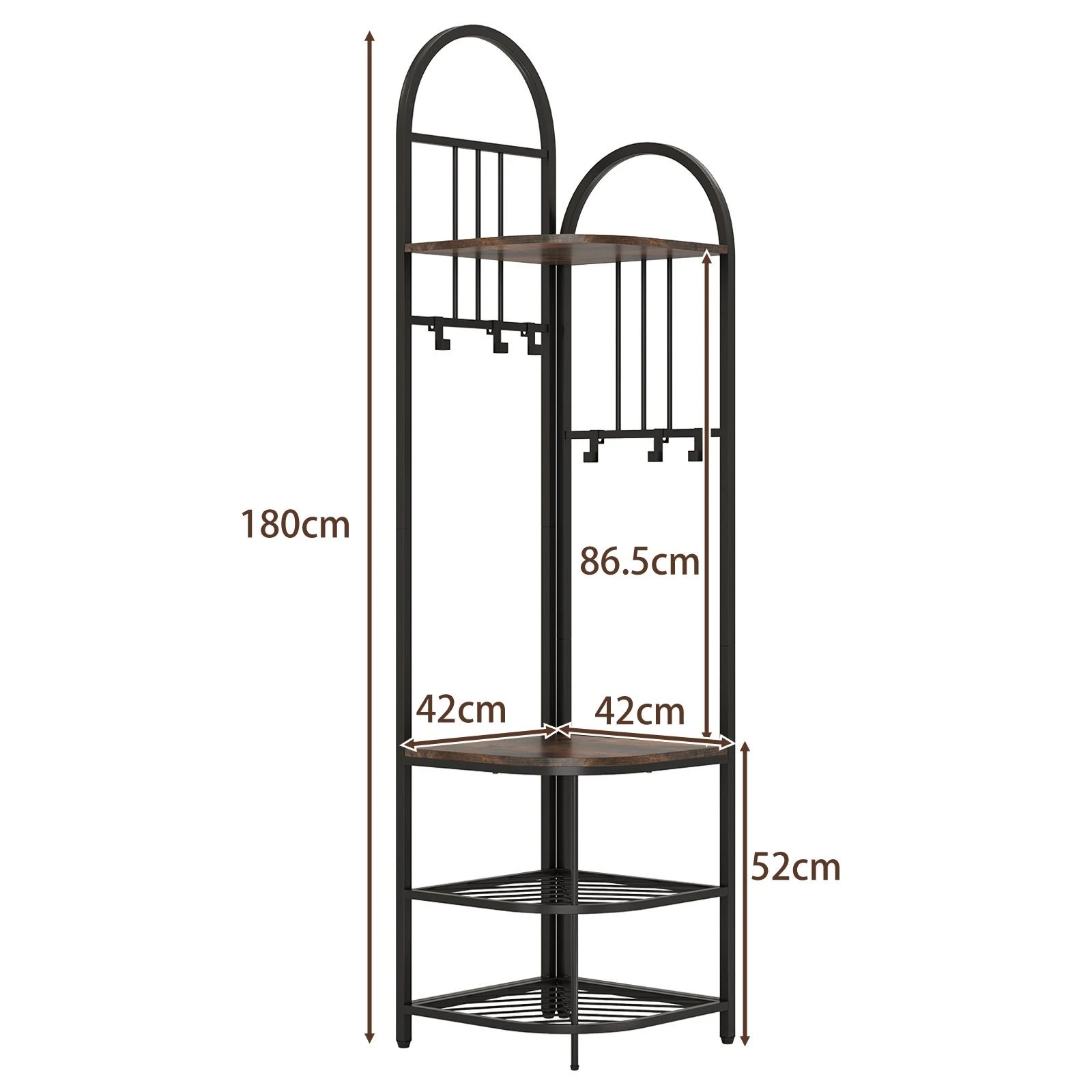 4 Costway 4-Tier Coat Rack 180cm Corner Hall Tree w/Shoe Storage Bench & 6 Removable Hooks - Brown, 4 of 4