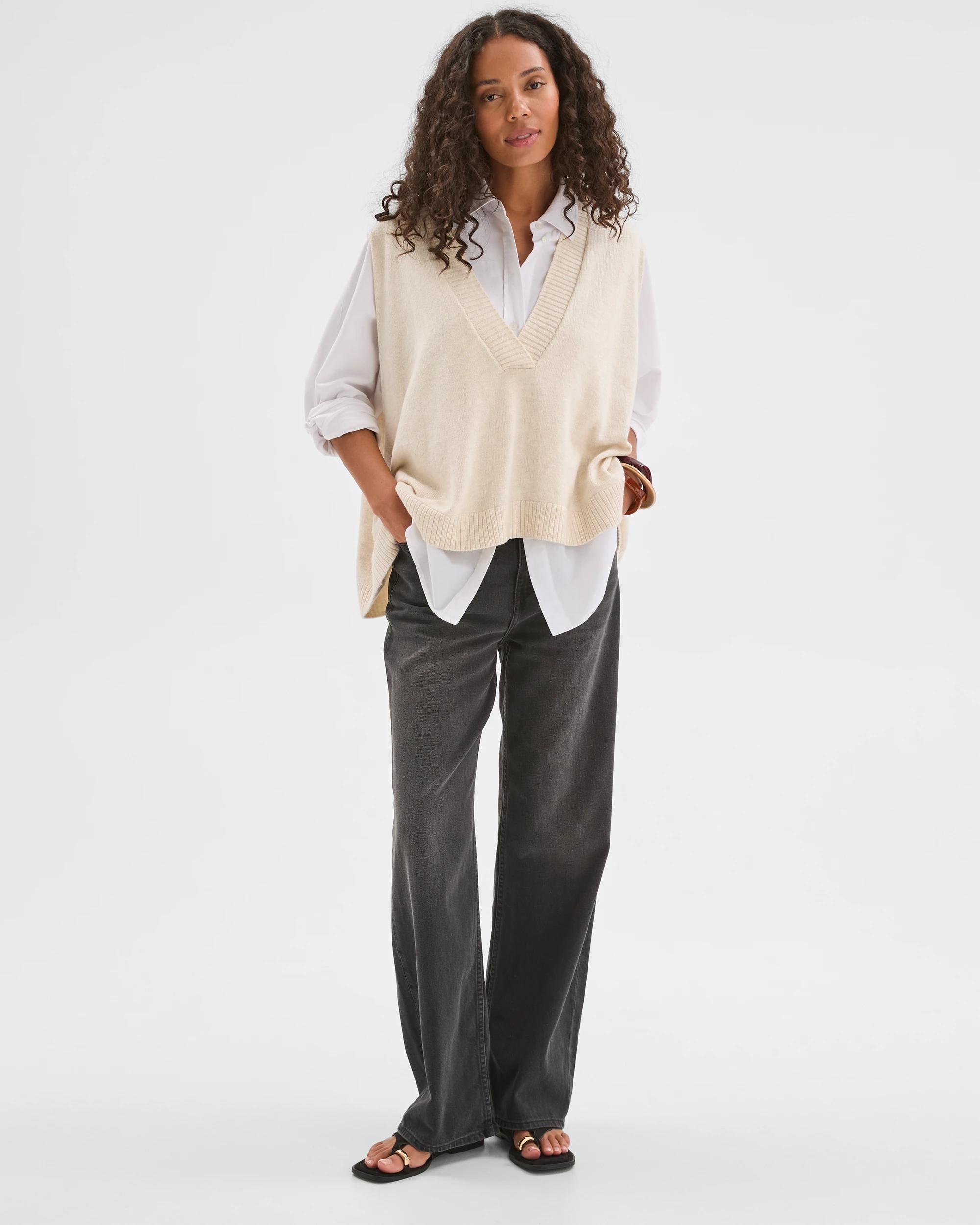 4 Target Woman Australian Cotton Blend Deep V-Neck Oversized Knit Vest CREAM MARLE, 4 of 7