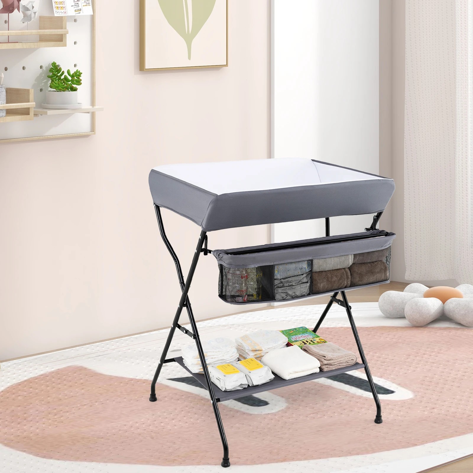 6 Costway Folding Change Table Nursery Organizer, 6 of 7