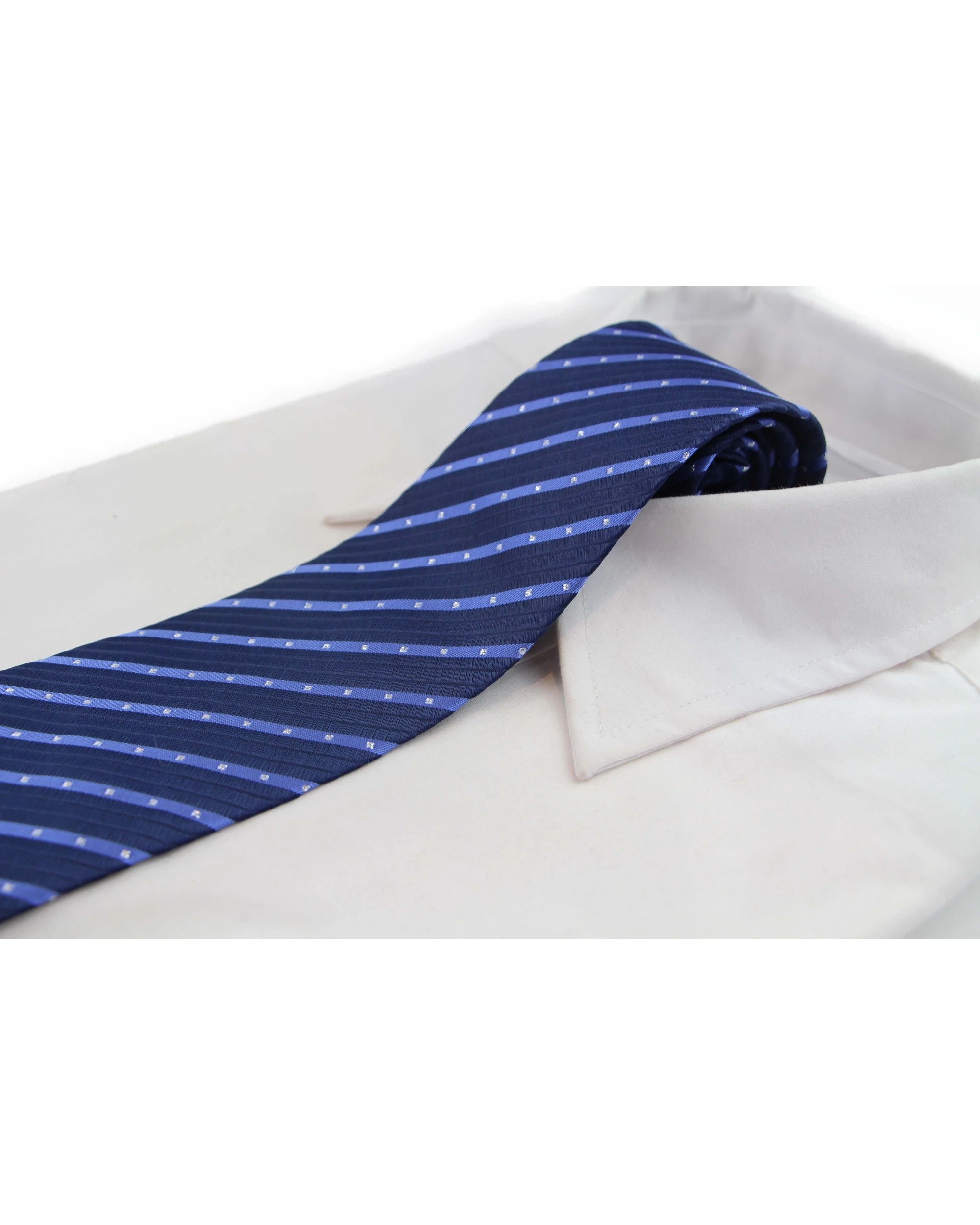1 Zasel Mens Navy & Blue Striped 8cm Patterned Neck Tie, 1 of 2