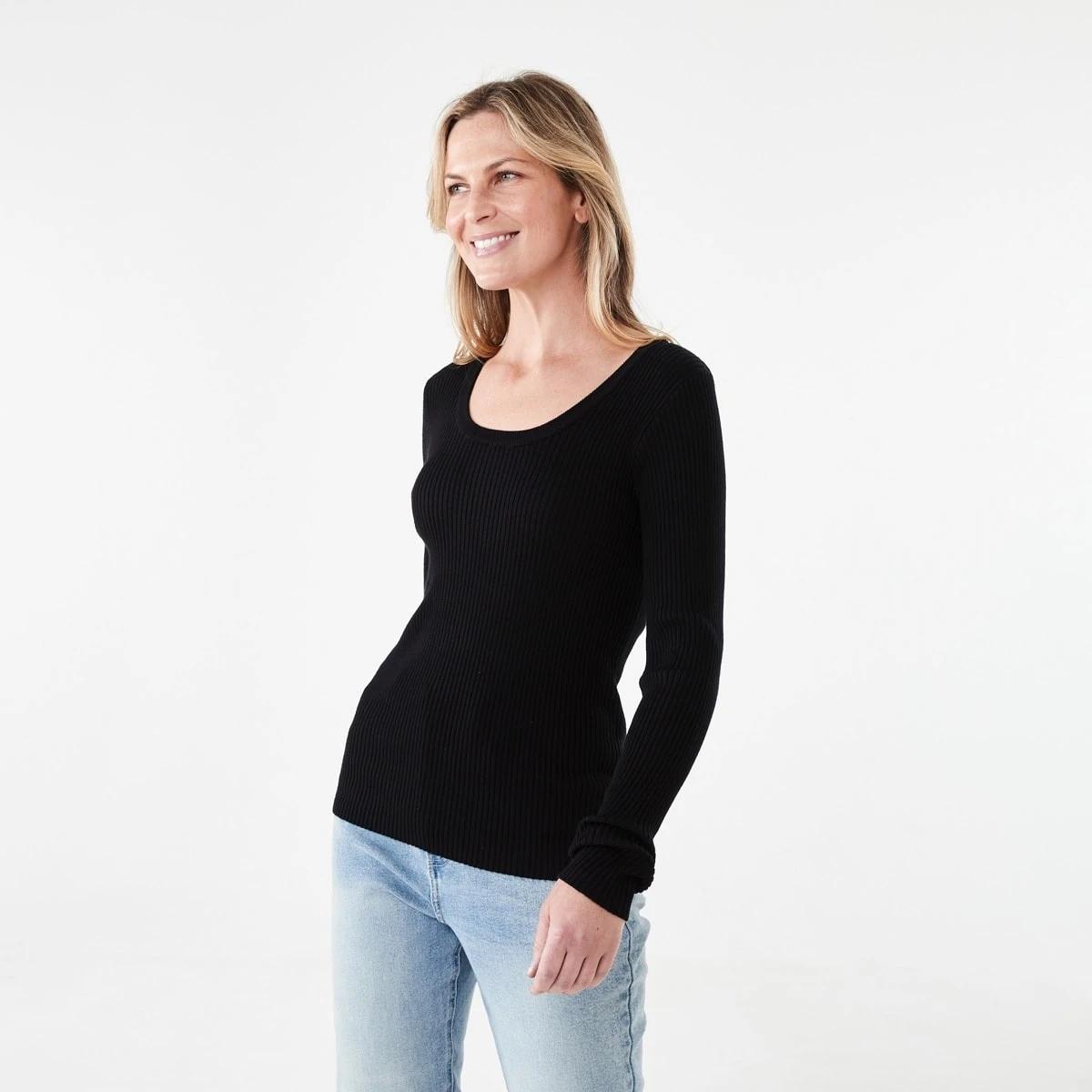 2 Long Sleeve Scoop Neck Top Black, 2 of 5