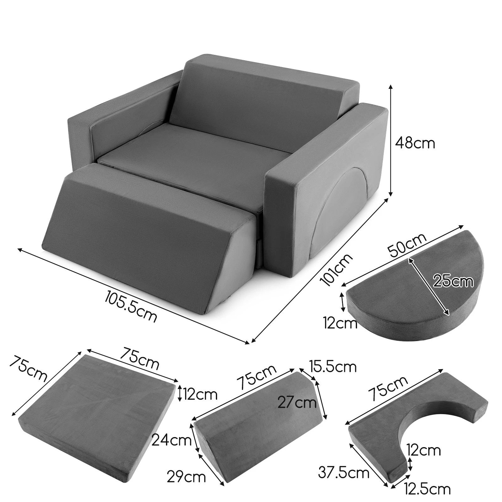 2 Costway 8PCS Modular Play Sofa Kids Couch Grey, 2 of 2