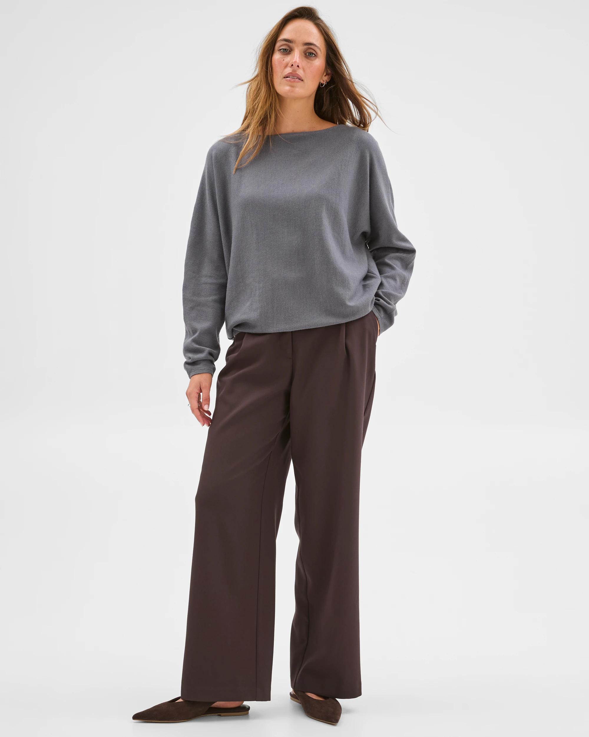 2 Preview Dolman Sleeve Boat Neck Knit Jumper CHARCOAL MARLE, 2 of 6