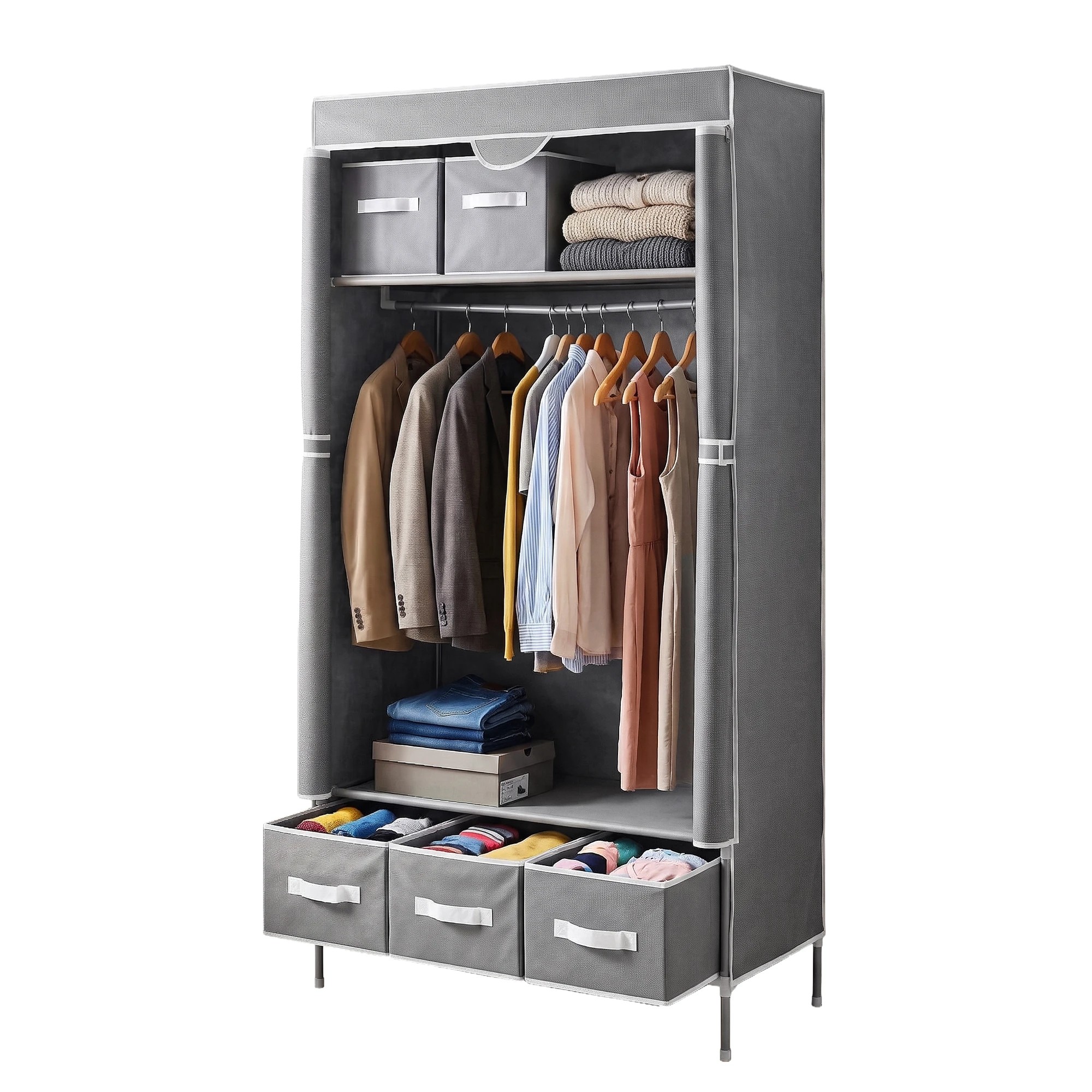 1 Artiss Large Portable Clothes Closet Wardrobe with Tiebacks - Grey, 1 of 3
