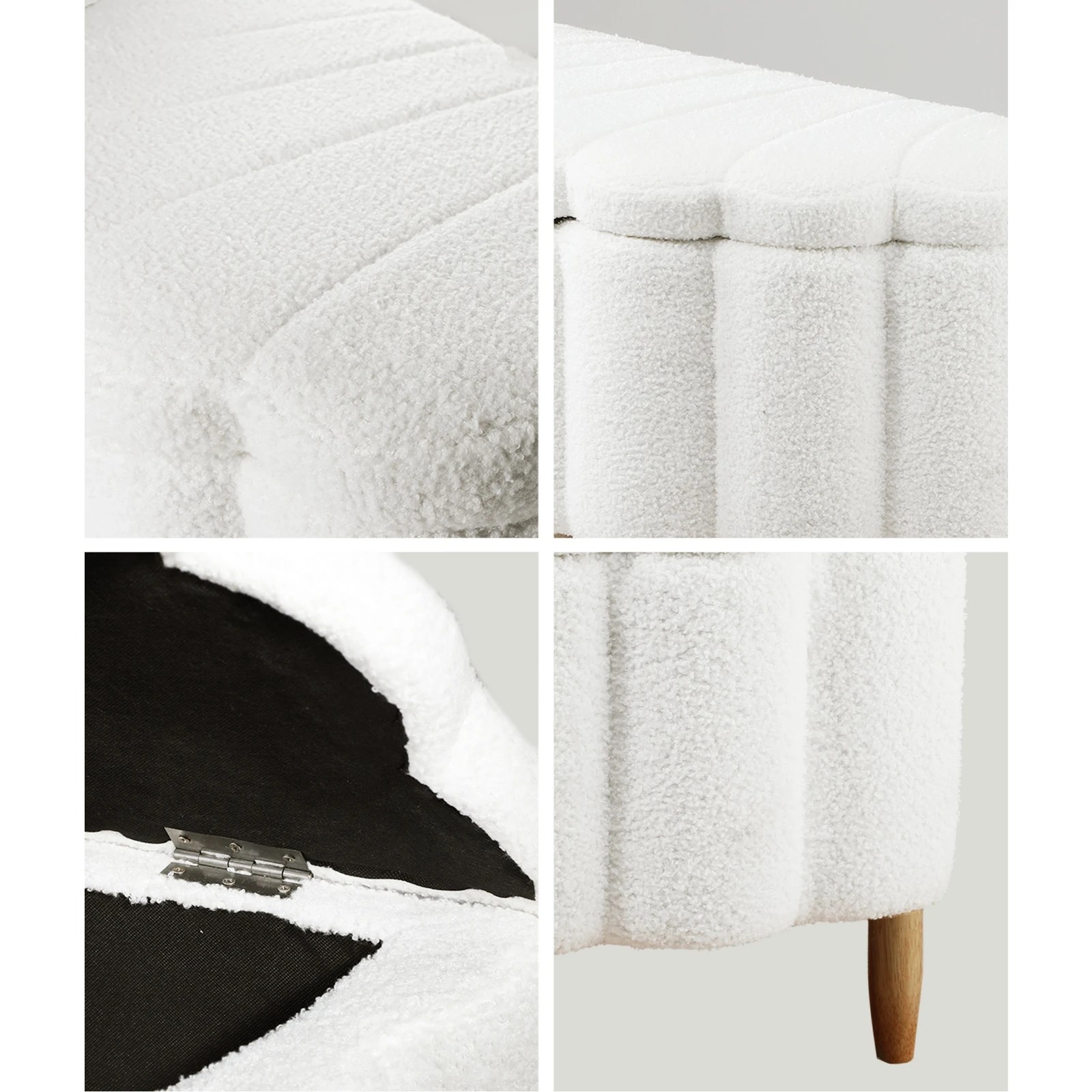 5 Oikiture Boucle Bed Frame with Ottoman Set Scallop Shaped Sherpa Bedhead Single - White, 5 of 9