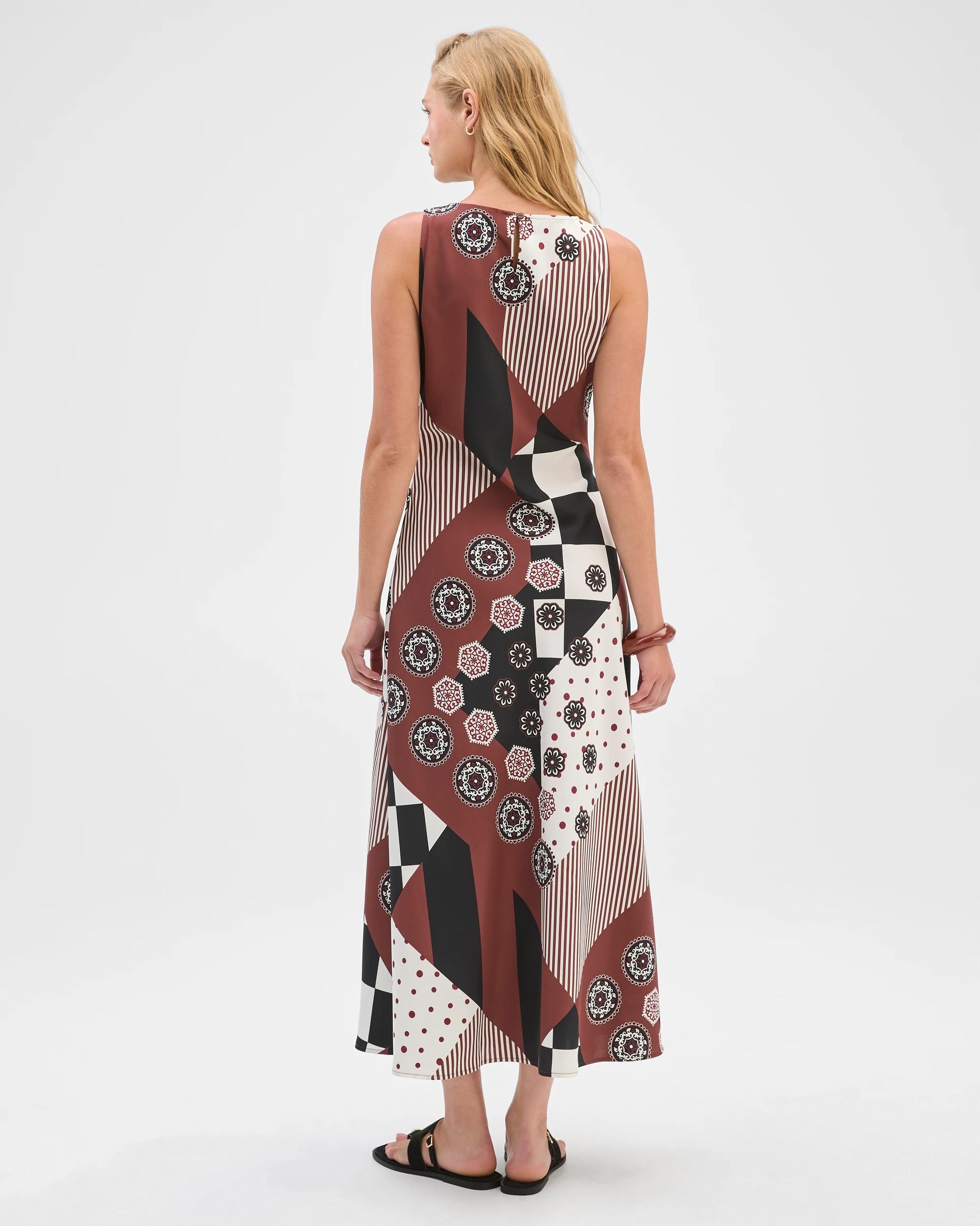7 Preview Sleeveless Cowl Neck Asymmetric Hem Midi Dress SPLICED PRINT, 7 of 7