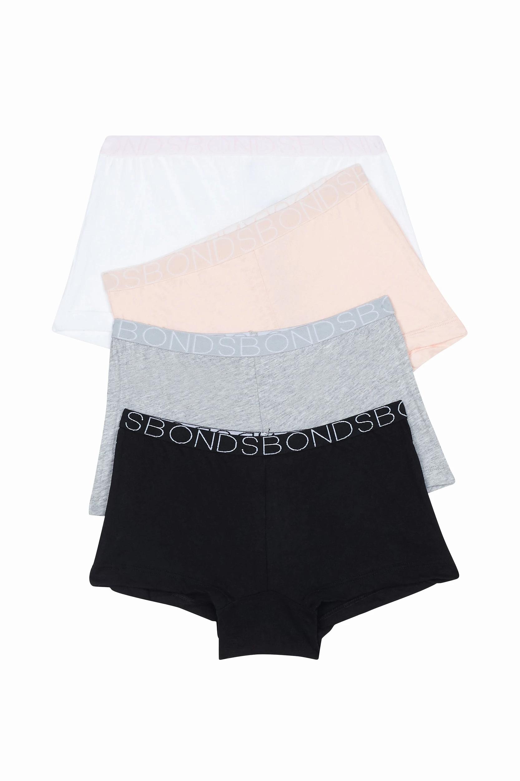 1 Bonds Girls 4 Pack Shortie PLAIN NEUTRALS, 1 of 3