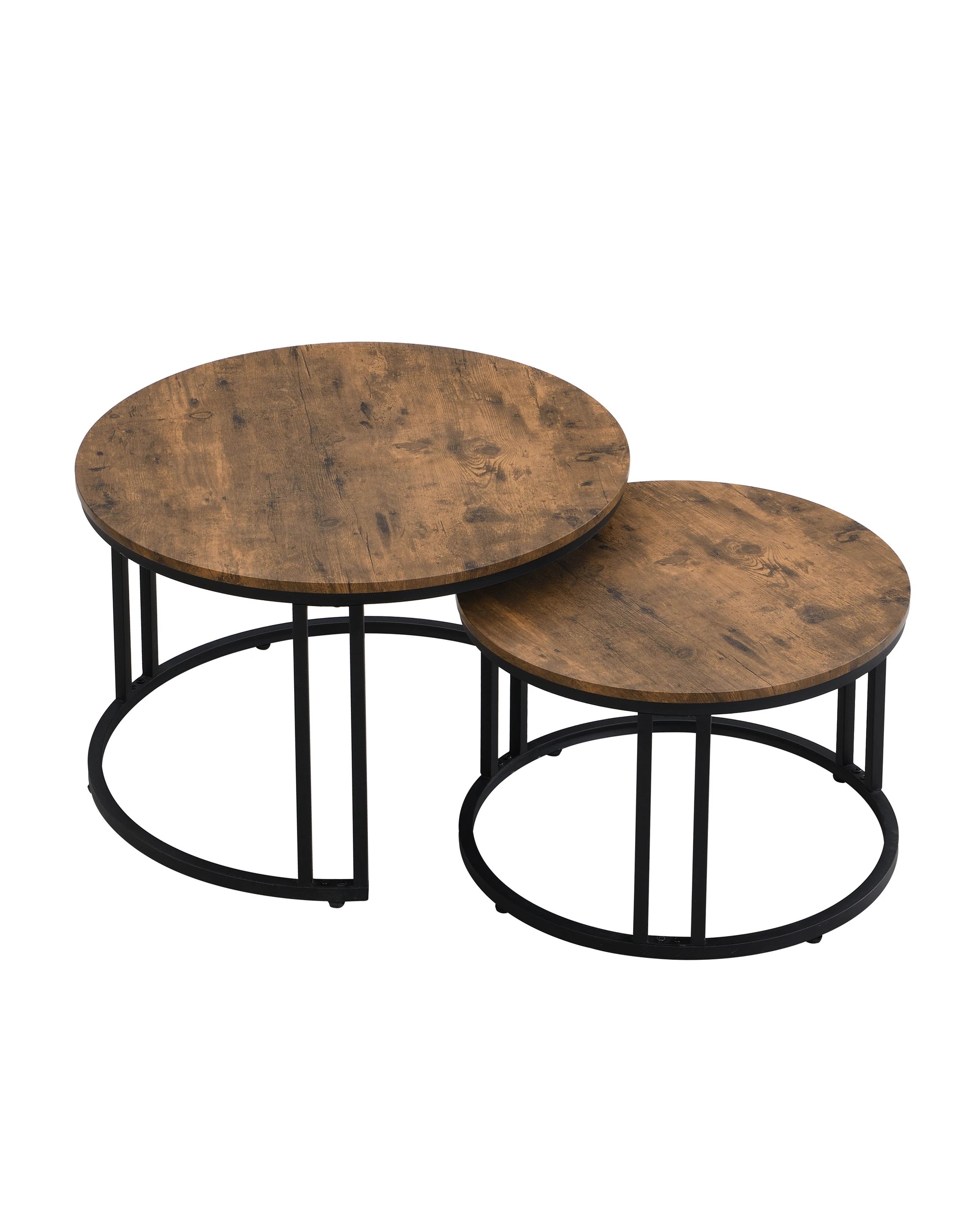 5 IHOMDEC Round Metal and Wooden Nesting Coffee table - Brown, 5 of 9