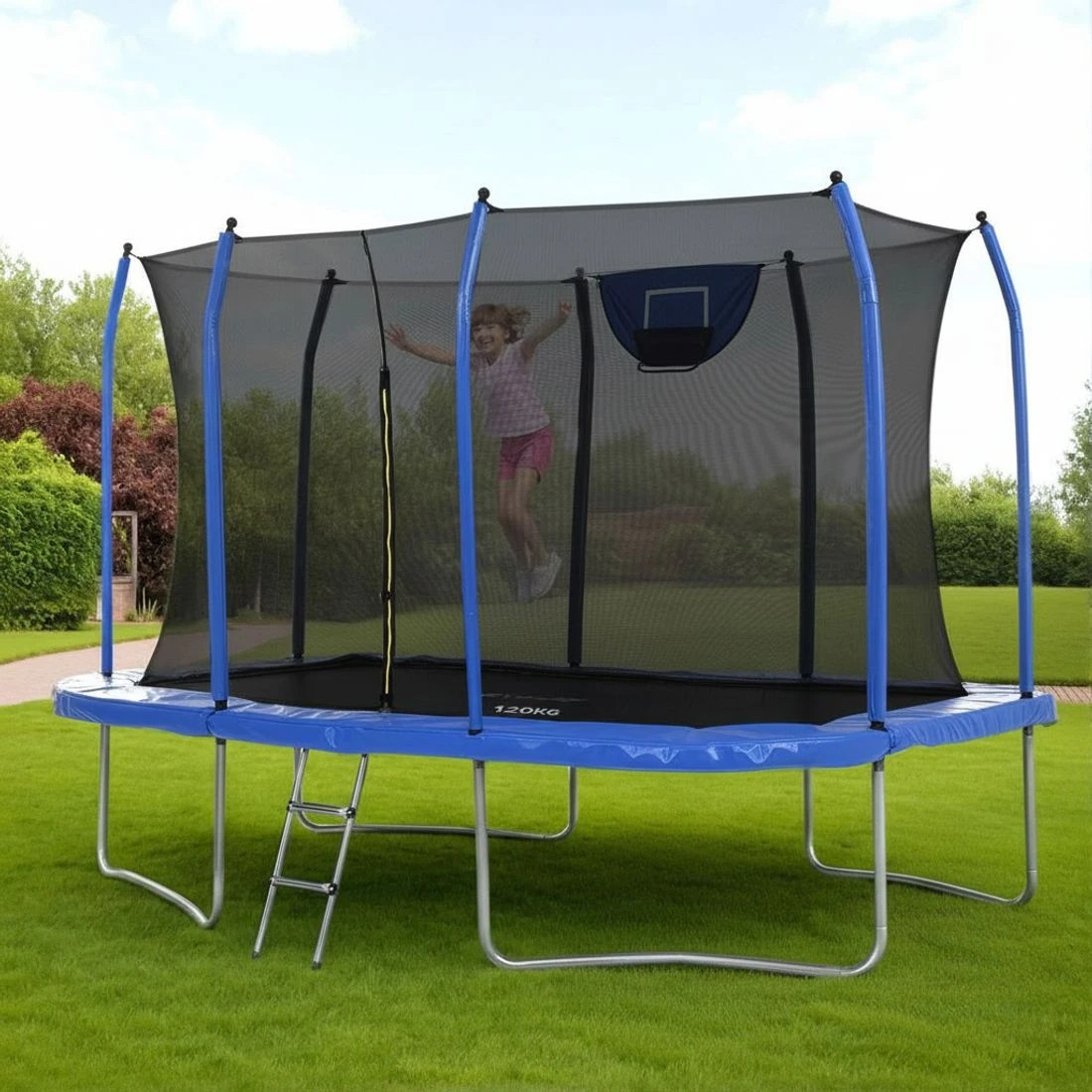 4 Everfit 12FT Trampoline Kids Rectangle Rebounder with Basketball Set Safety Net - Blue, 4 of 8