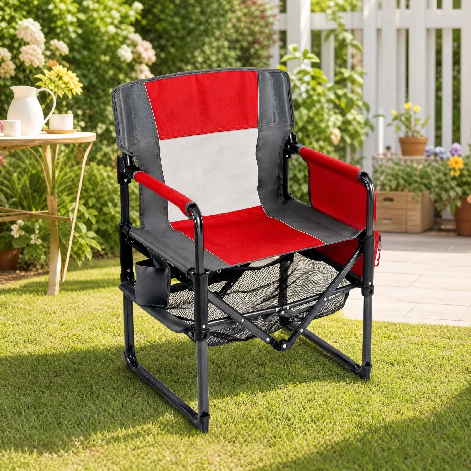 1 Costway Outdoor Camping Chair Folding Lawn Chair w/Cup Holder & Pocket Bottle - Red, 1 of 6