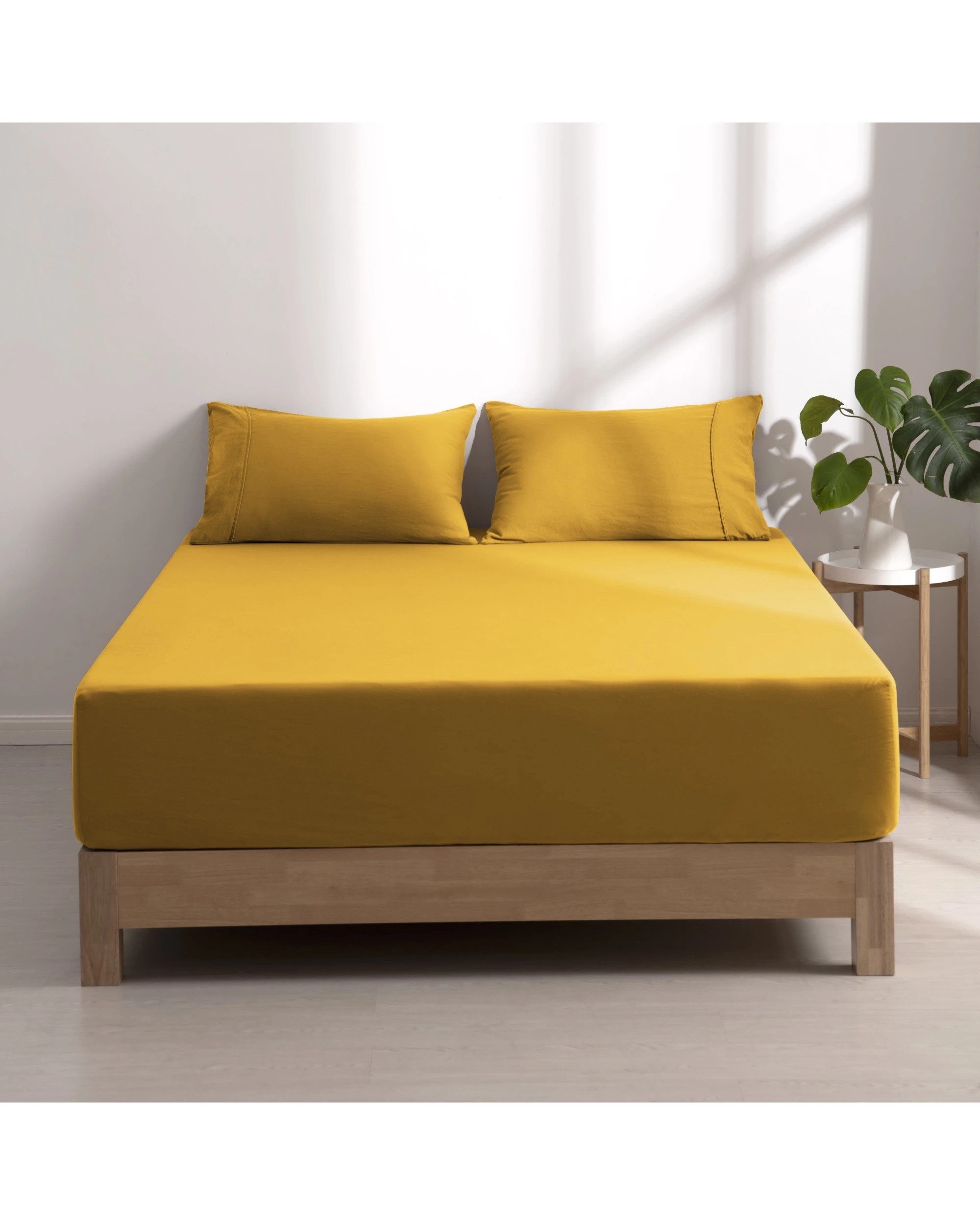 8 Dreamaker Superfine Washed Microfibre Combo Fitted Sheet Set - King Single Bed - Mustard, 8 of 8