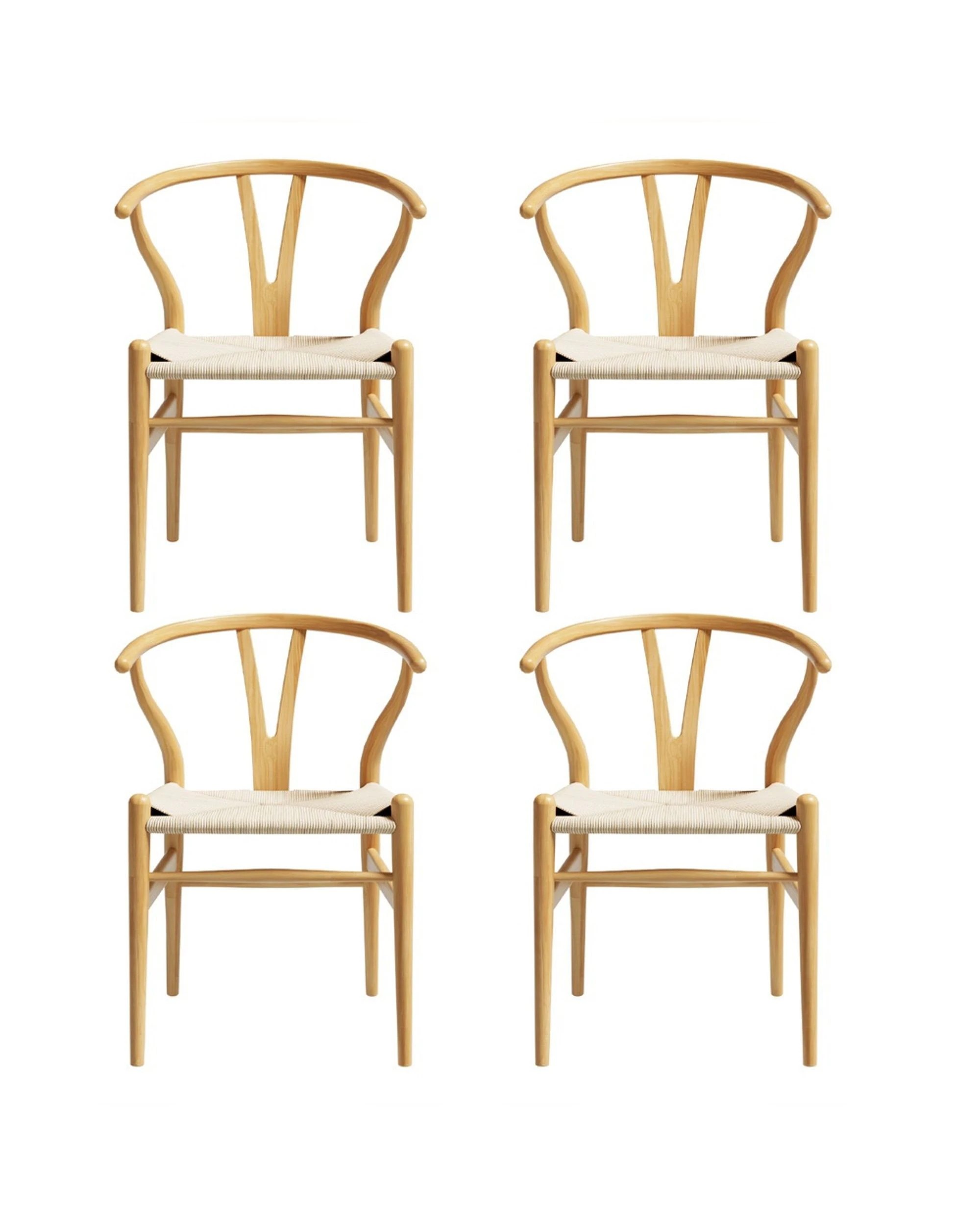 3 1 Set Of 4 Artiss Dining Chairs Wooden Rattan Seat Wishbone Back
 - Brown, 3 of 3
