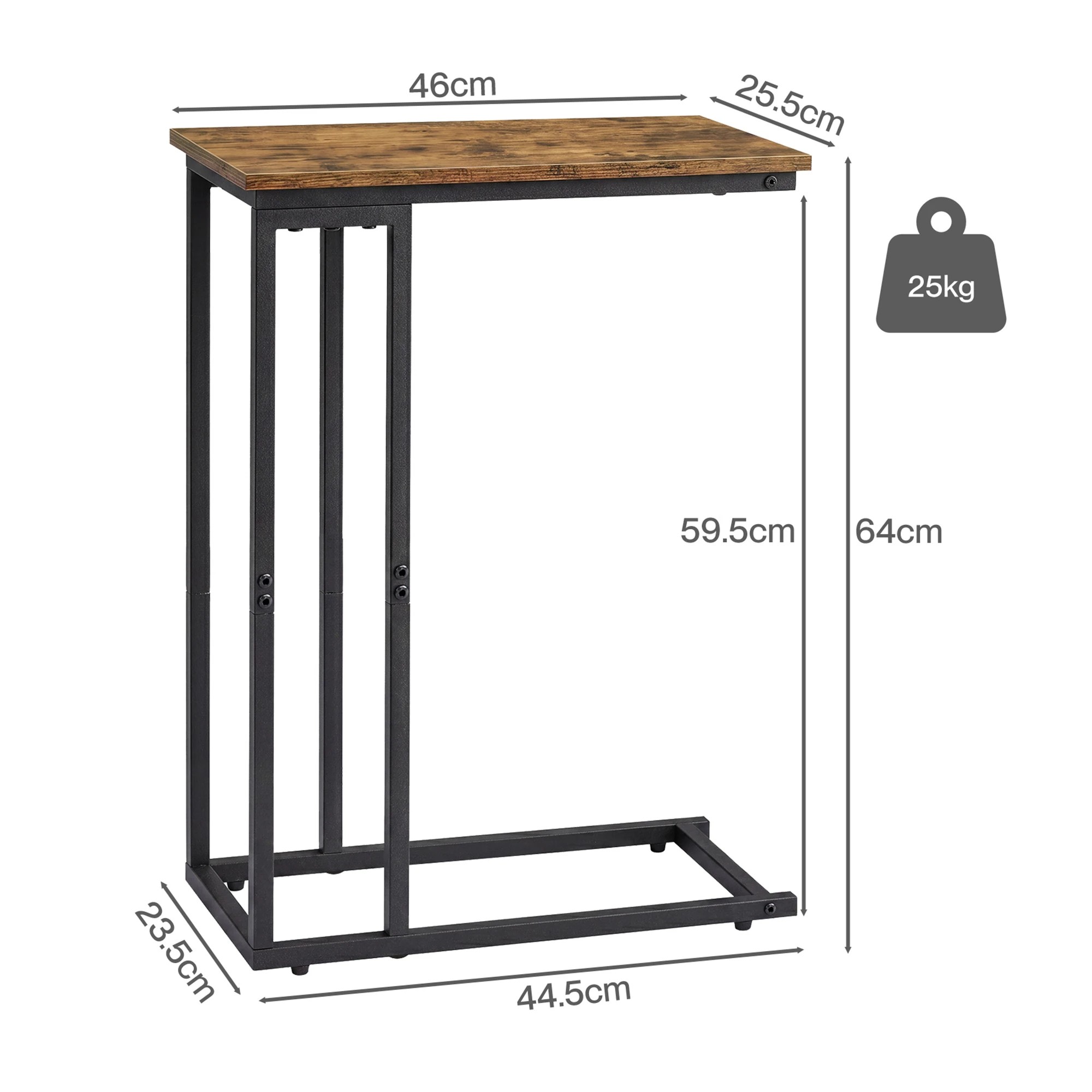 3 Levede C-Shaped Side Table Black, Space Saving Sofa Table for Living Room, 3 of 8