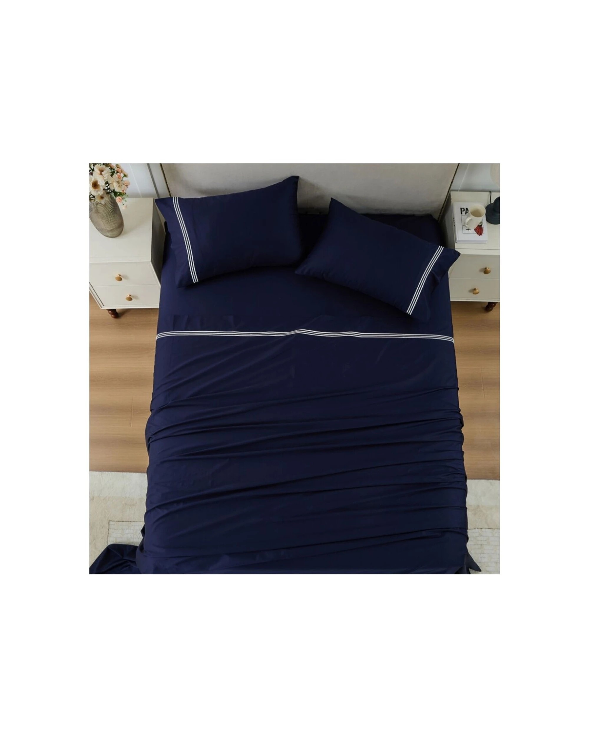 7 Grosvenor House 500TC Egyptian Cotton Hotel Embroidered Bed Bedding Sheet Set - Queen Bed - Blue, 7 of 8