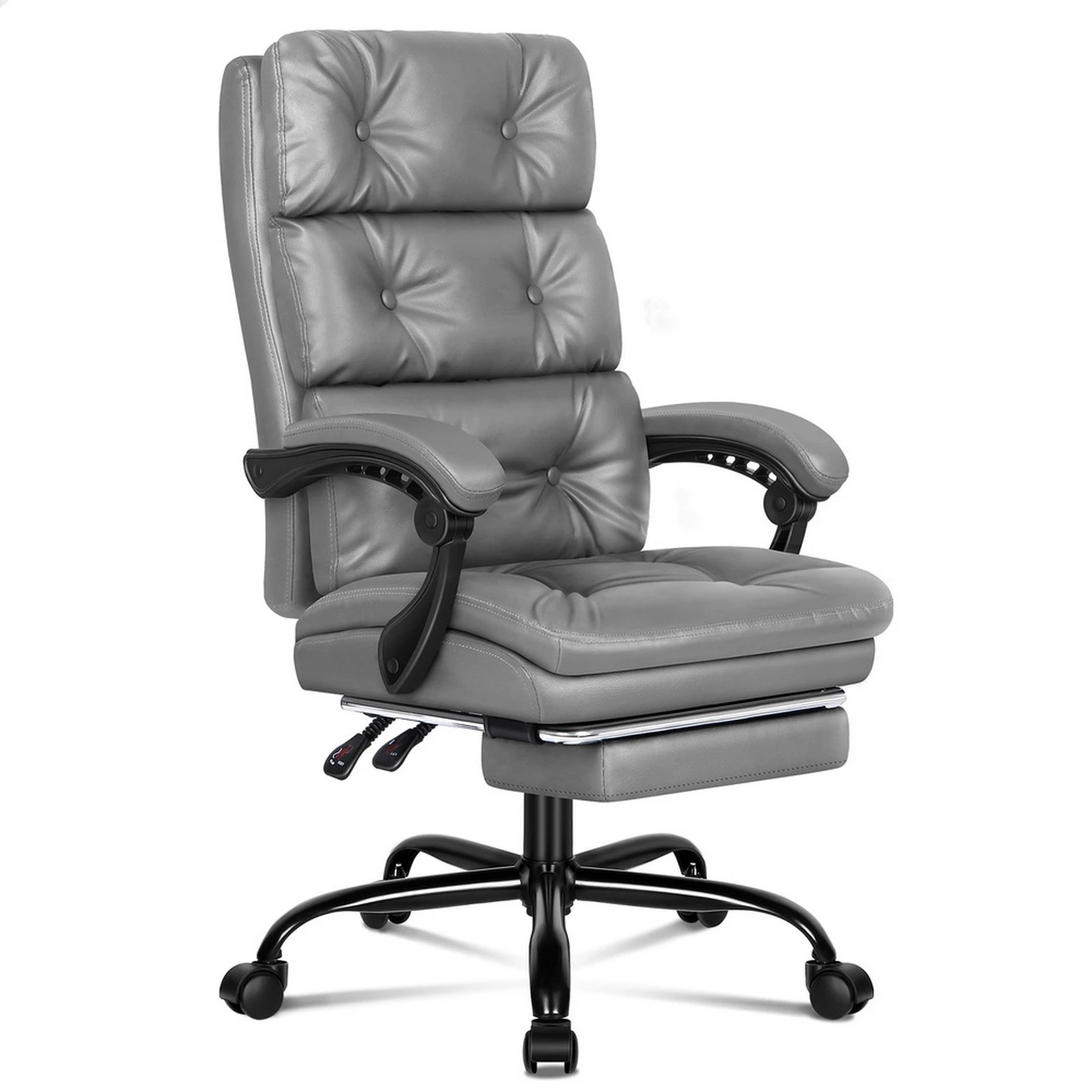 1 Alfordson Office Chair Executive Computer PU Leather Seat Work Recliner Gaming - Grey, 1 of 10